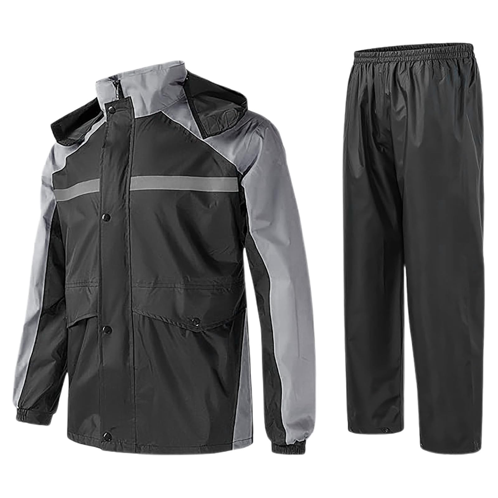 Herren Regenanzug mit reflektierender Jacke und Hose, ideal für Outdoor, Radfahren und Motorrad, wasserdicht, winddicht, atmungsaktiv, mit verstellbaren Bündchen