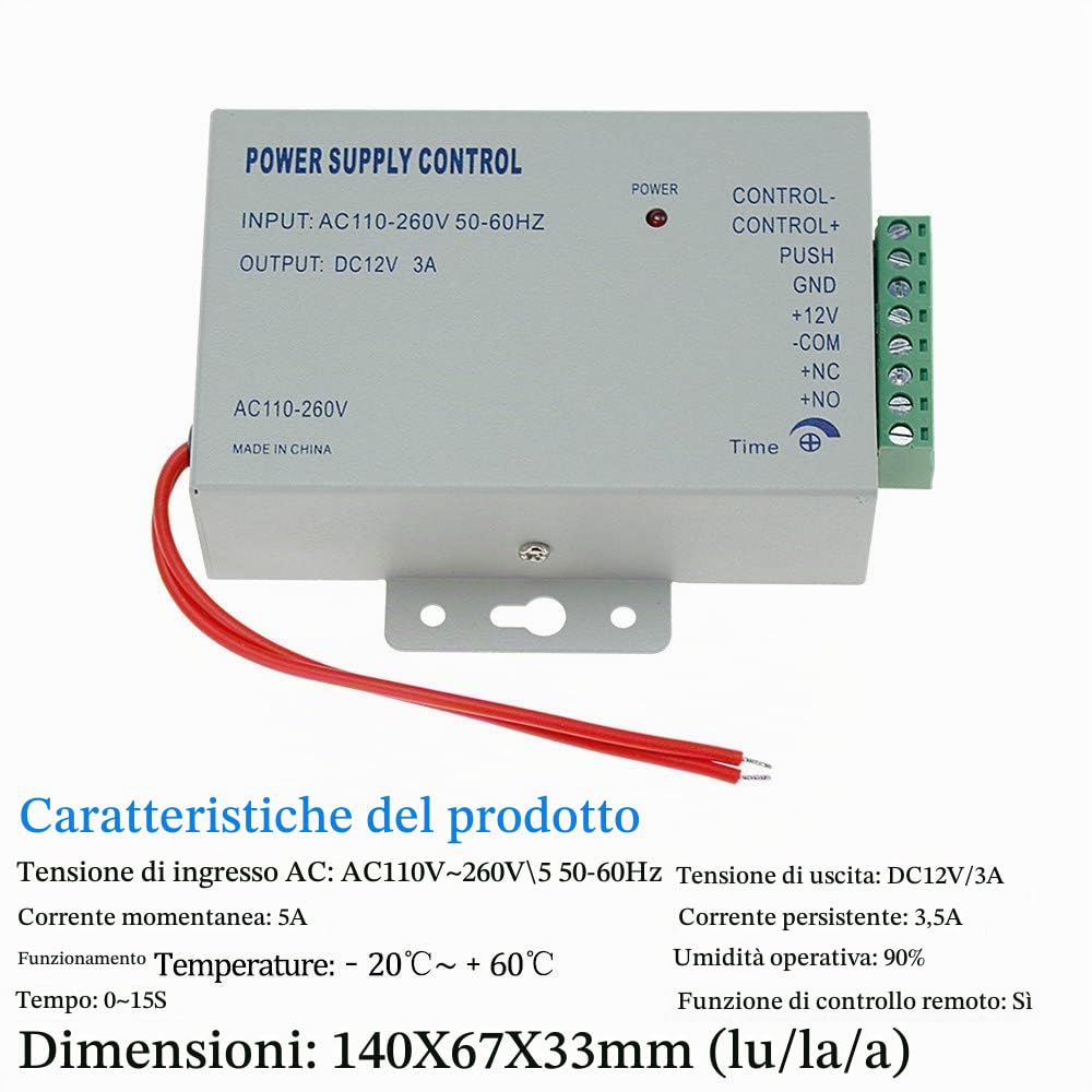 Kit di Sicurezza per Porta con Controllo di Accesso Completo con Tastiera da 125 KHz,Serratura Elettrica + Alimentatore,Pulsante di Uscita,10 Portachiavi e 10 Carte(NC kit di blocco elettrico)