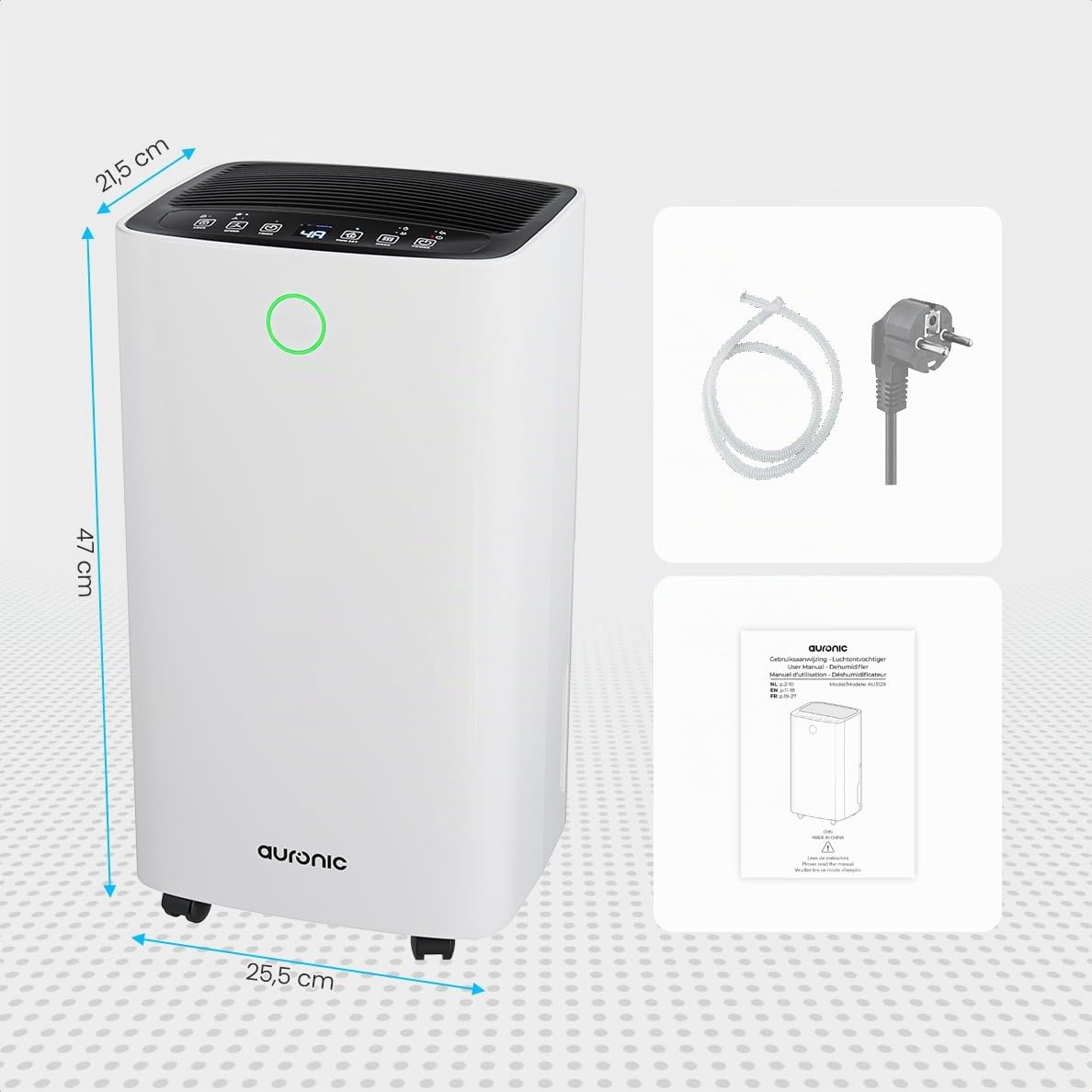 Auronic Deumidificatore Casa Muffa e Umidità Silenzioso - Portatile per Bagno - Purificatore Aria - 12 Litri Al Giorno