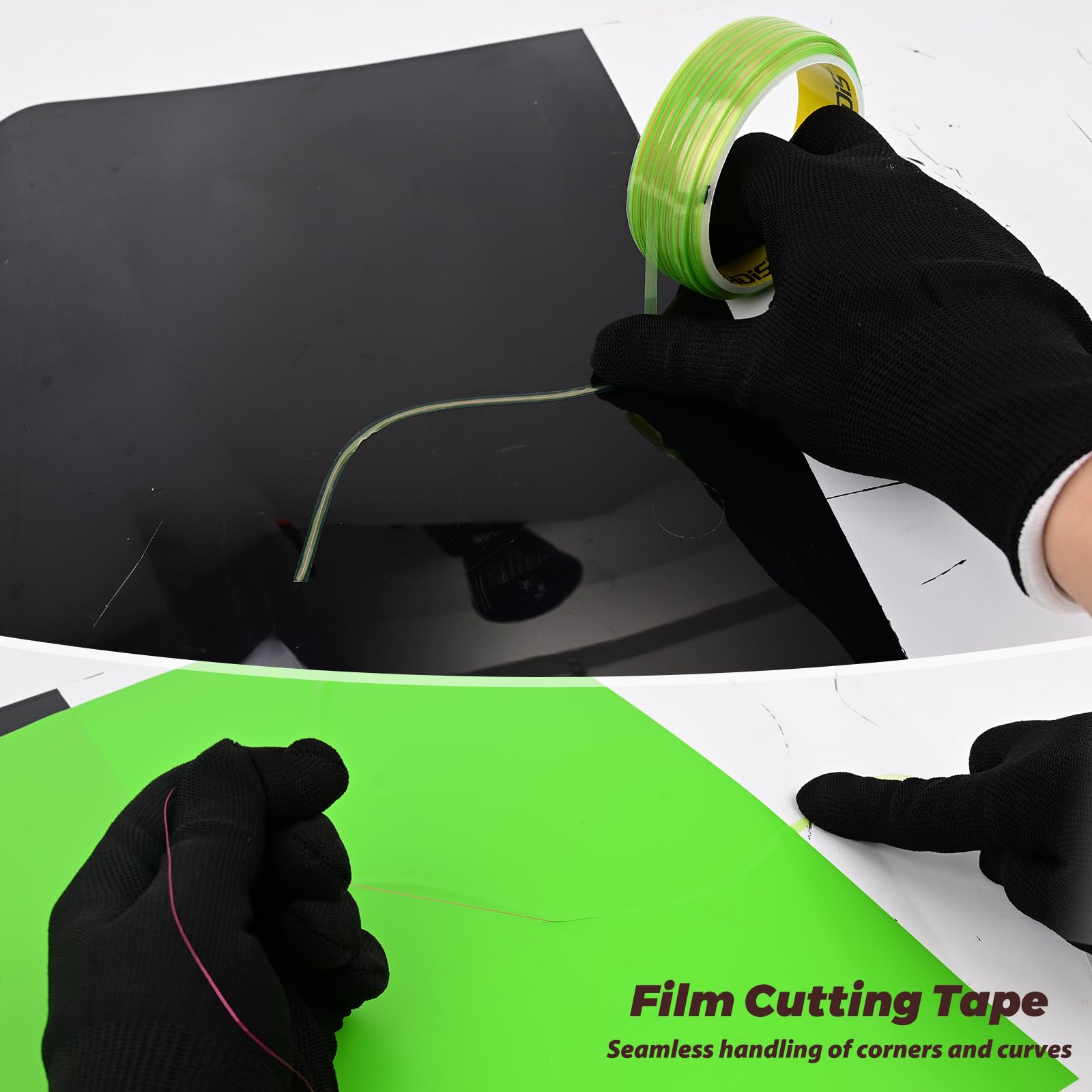 EHDIS 50M Knifeless Tape mit Handschuhe, Messerloses Klebeband für feine Konturen beim Folienscheiden, Schneideband für Car Wrapping Vinylfolie Schneidelinie Nadelstreifen