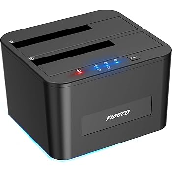 FIDECO Hard Drive Docking Station, USB3.0 SATA HDD Docking Station for 2.5 & 3.5 inch SATA HDD/SSD, Dual Bay, Support Offline Clone, UASP and 2x 16TB Hard Drives