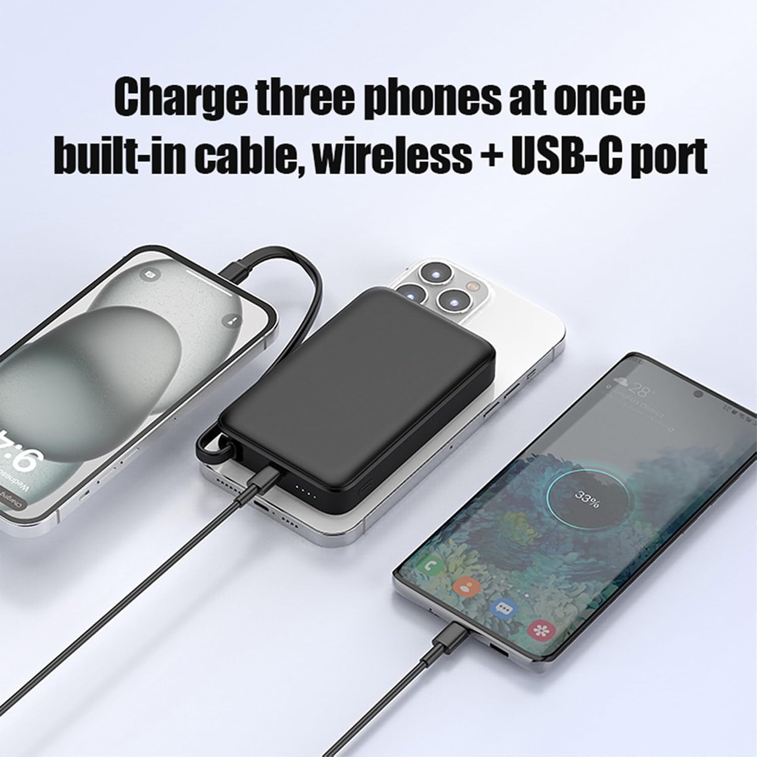 Power Bank Magnético 4×10000mAh,22.5W Batería Externa Carga Rápida | Magnéticas Bateria Portatil con Cables Integrados y Base de Carga para iPhone, Samsung, iPad y más