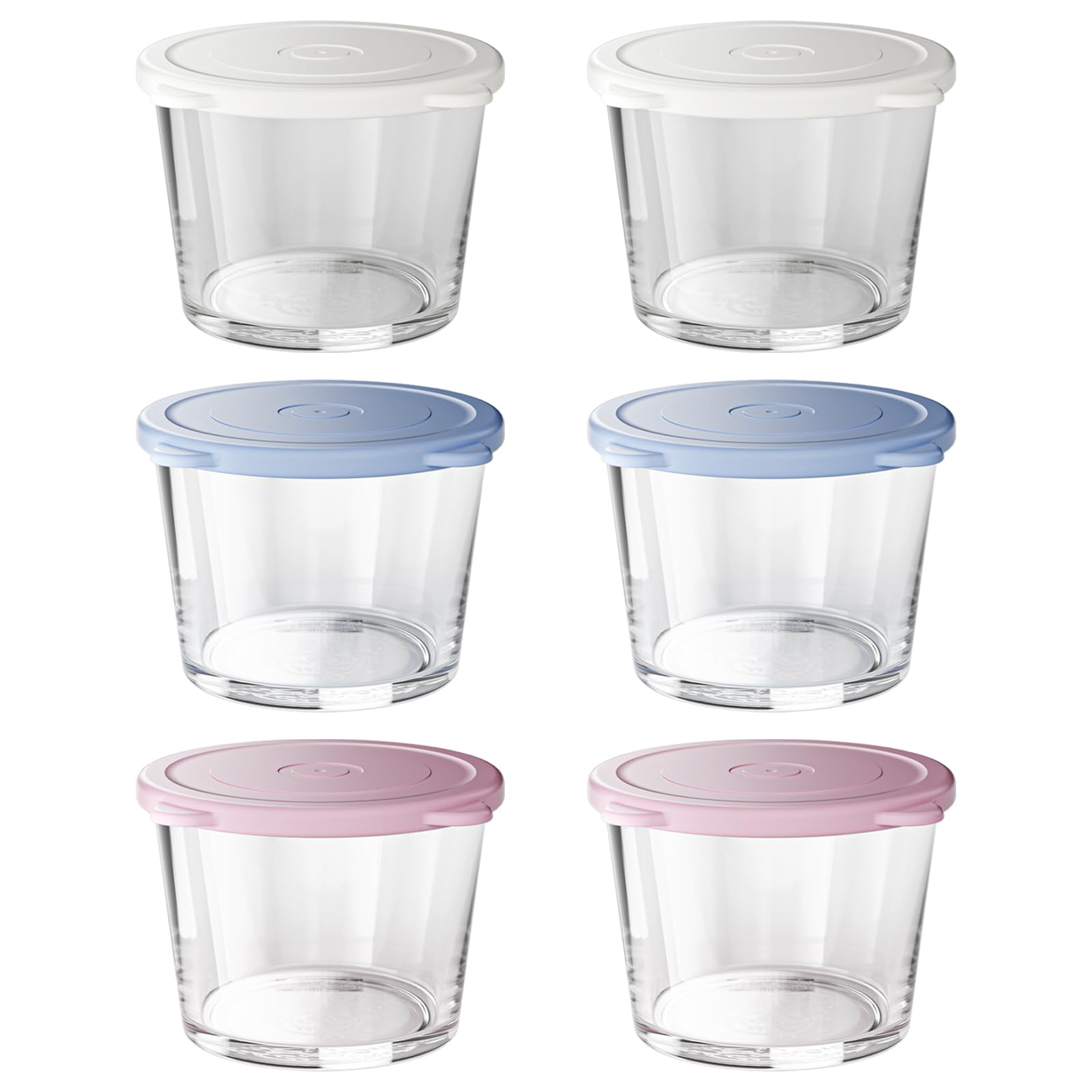 Yumzxin White, Yellow, Blue, Pink 6 Pack 270Ml Airtight Glass Containers, Bpa-Free, Microwave, Dishwasher & Freezer Safe For Meal Prep, Salad, Pickles, Soup, Overnight Oats, Yogurt