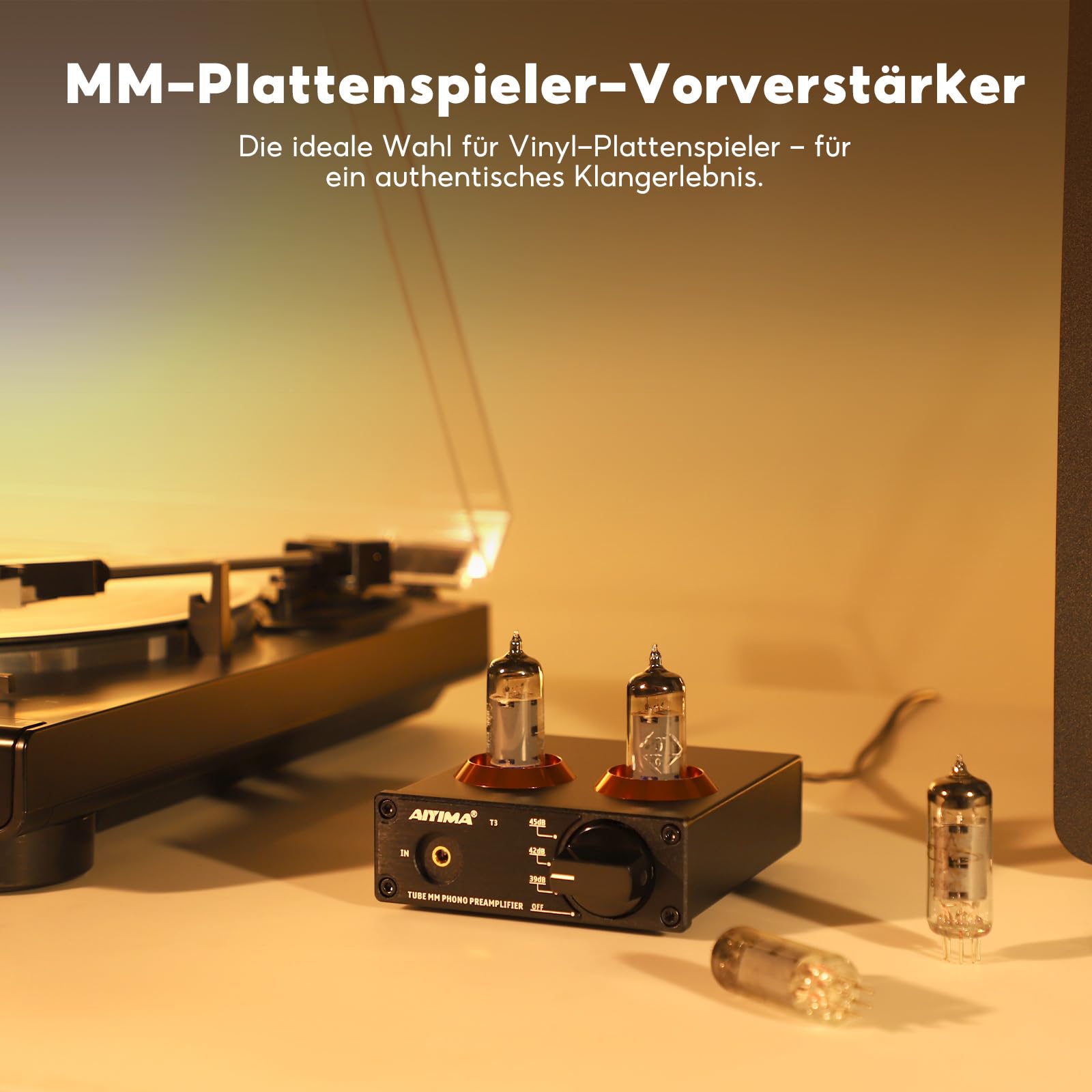 AIYIMA T3 Röhren HiFi MM Phono Vorverstärker für Plattenspieler-Vorverstärker mit Gain-Stereo-Audio für Phono-Audiophile