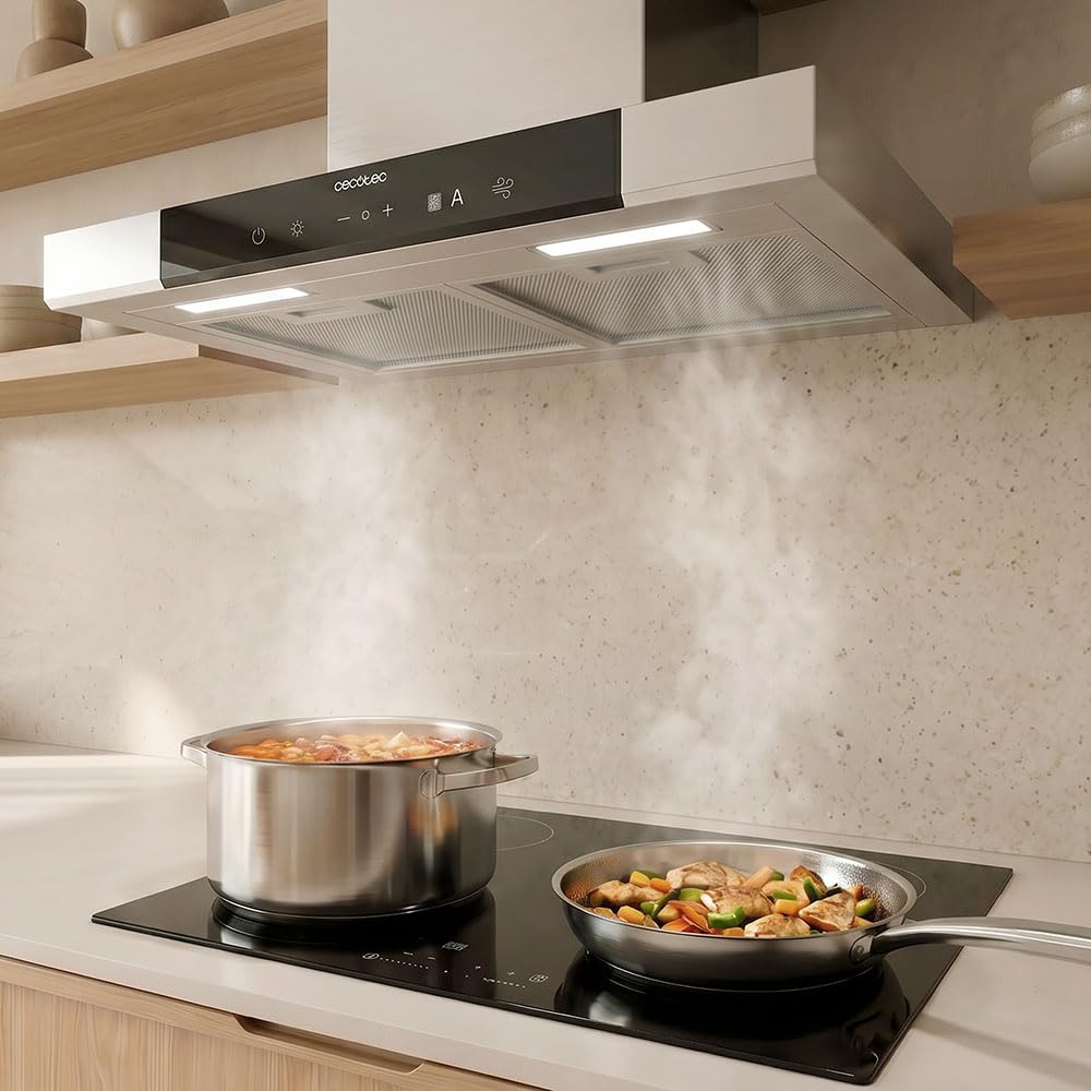 Cecotec Hotte Aspirante en Forme de T 60 cm Bolero Flux TT 609500 Slim Inox A+++. Aspiration 829,5 m³/h, Hand Movement Control et Double Booster, Filtres Lavables, Classe A+++, Heat Sensor