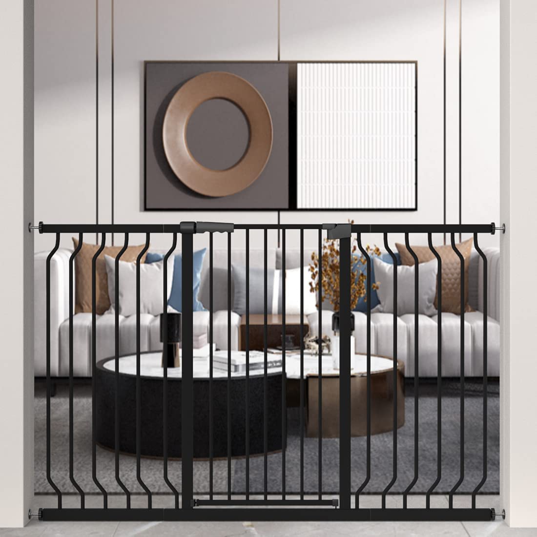 WAOWAO Tall Baby Gate (Black, 74.02"-76.77")