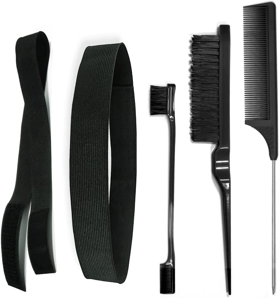 Adjustable Elastic Bands and Brush Set Lace Melting Band Melt Straps Lace Frontal Wig Wrap Strips for Wigs and Hair Brush Set Edge Brush and Comb for Edge Control Wig Black