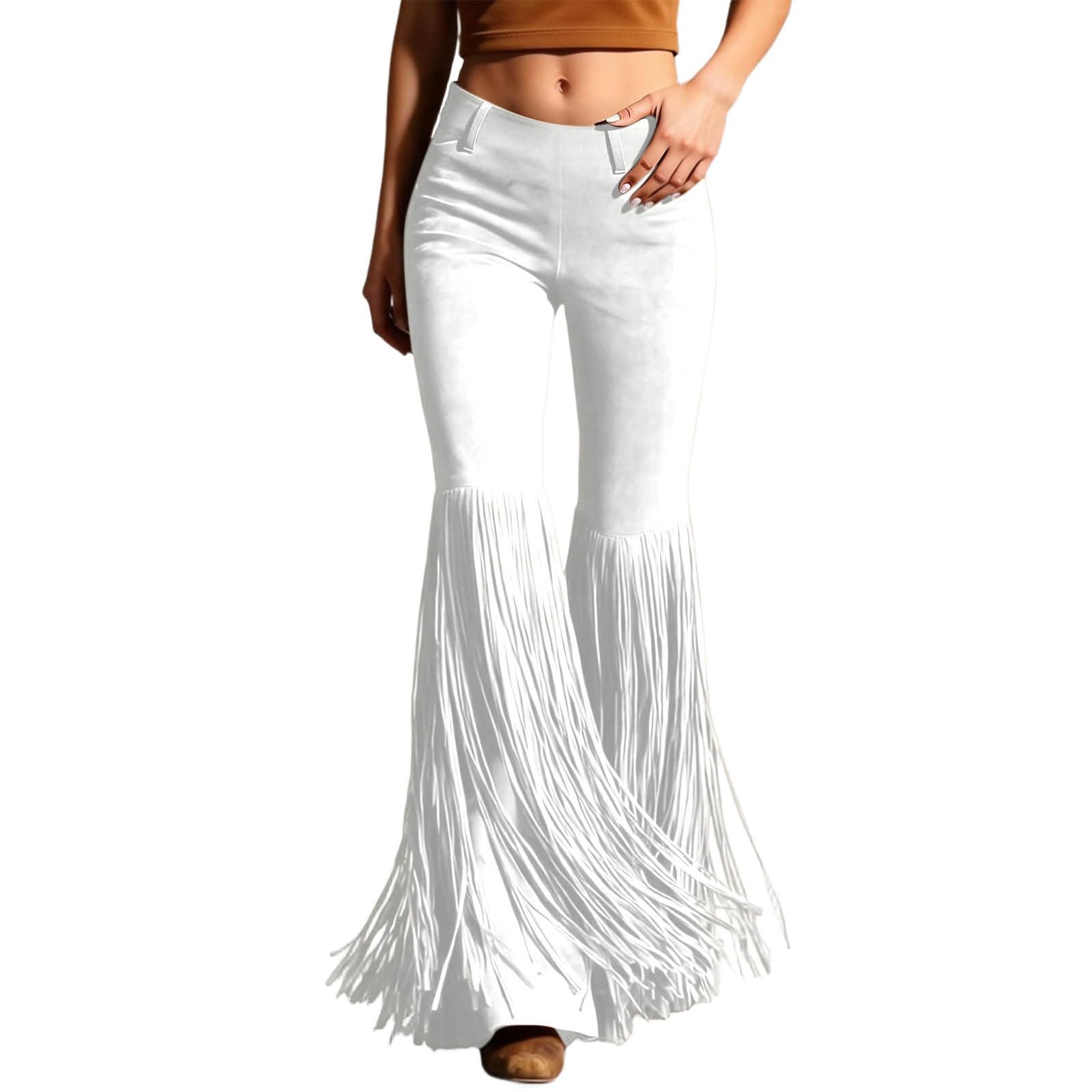 Eauptffy Riding trousers women's cowgirl costume long chaps pants with fringes hippie trousers fringe trousers vintage fancy dress costumes retro western cosplay cowboy costume western pants suede