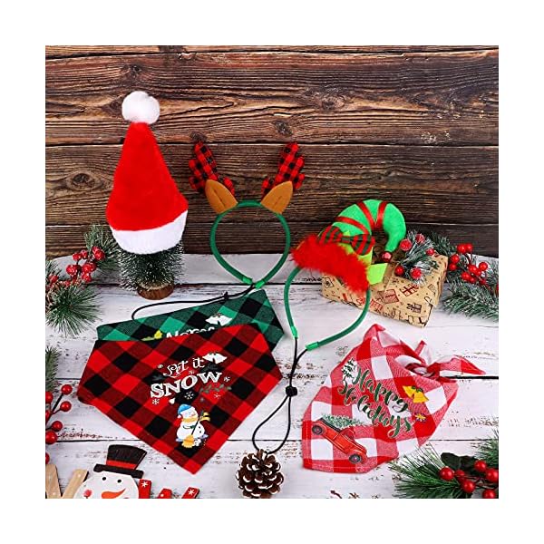 Pedgot 6 pack pet costume accessories christmas classic buffalo plaid pet scarf pet xmas reindeer antlers headband with ears adjustable xmas dog santa hat for pet decor - image 5
