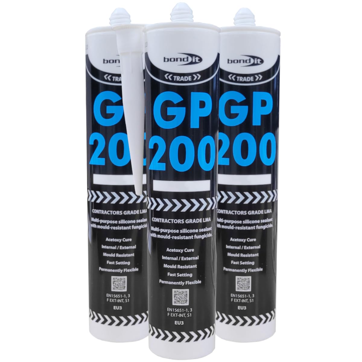 (Pack of 3) Black Silicone Sealant Bond it GP200 Mould Resistant Bathroom Glazing sealant
