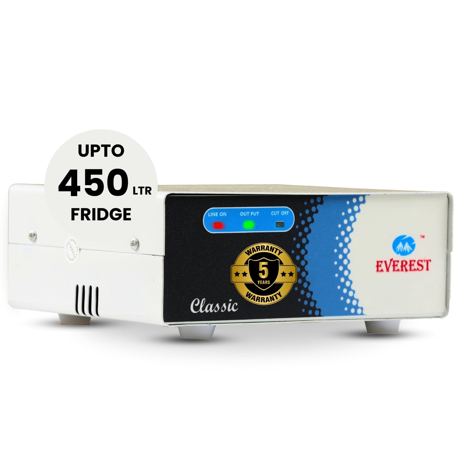 Everest ECC 100‑N Voltage Stabilizer for Double‑Door Refrigerators & Deep Freezers (White) – Wide Range 130–290 V, IC‑Controlled, 5‑Year Warranty