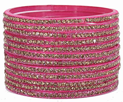 Image of NMII Glass with Zircon Gemstone and Beads Studdded Glossy Finished Traditional Bangle Set For Women and Girls