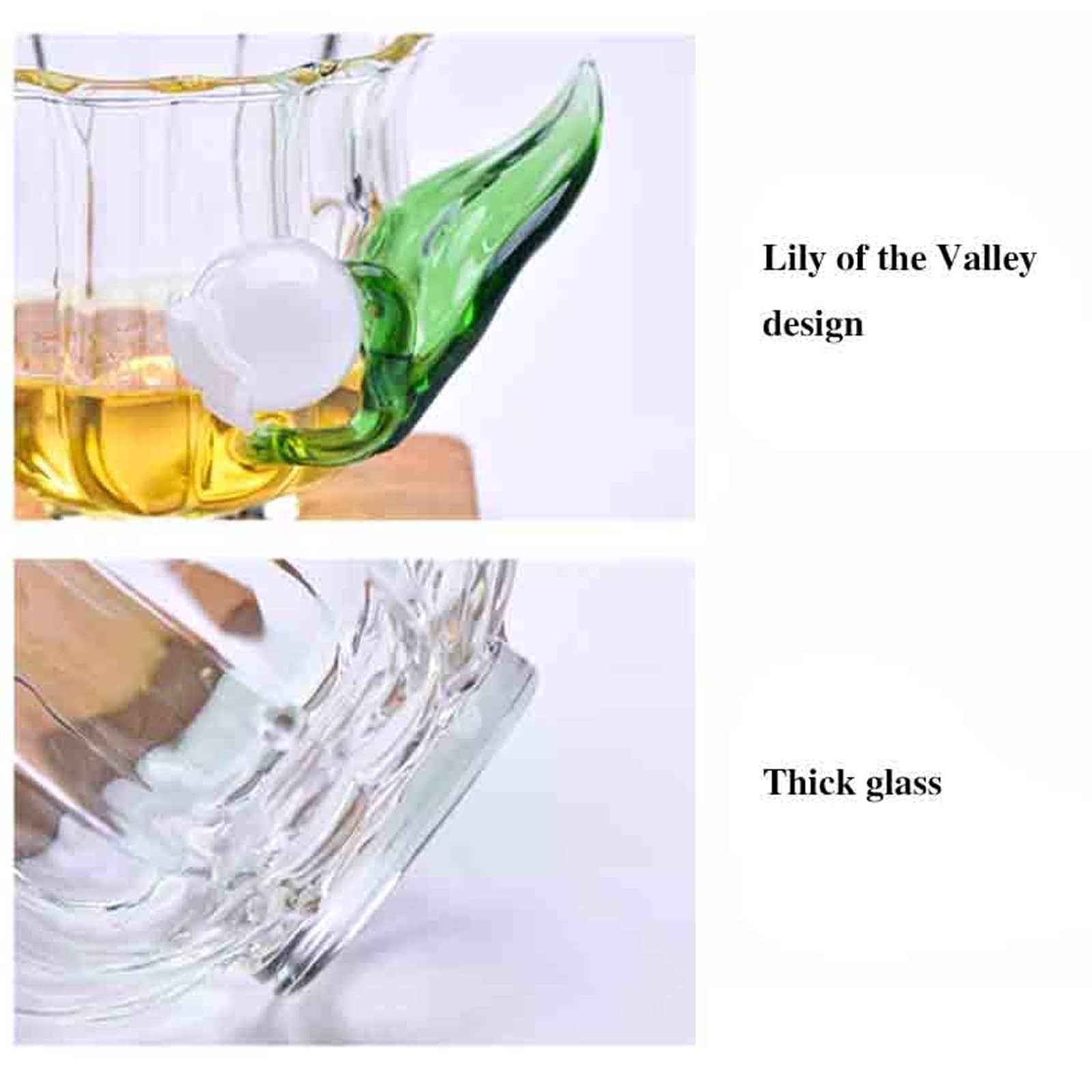 vasos de vidrio Taza de vidrio soplado a mano con asa en forma lirio la válvula, 135 ml. Tazas café/té borosilicato transparente Cristalería de cocina