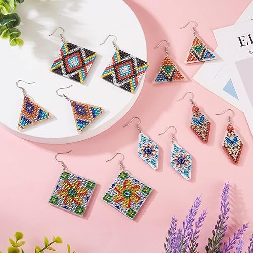 Miniatura 4 de Boutigem Juego de 6 pares de aretes de pintura de diamante 5D Boho Hand Mosaic Art Earring Mandala Crystal Rhinestone Pendientes colgantes de doble