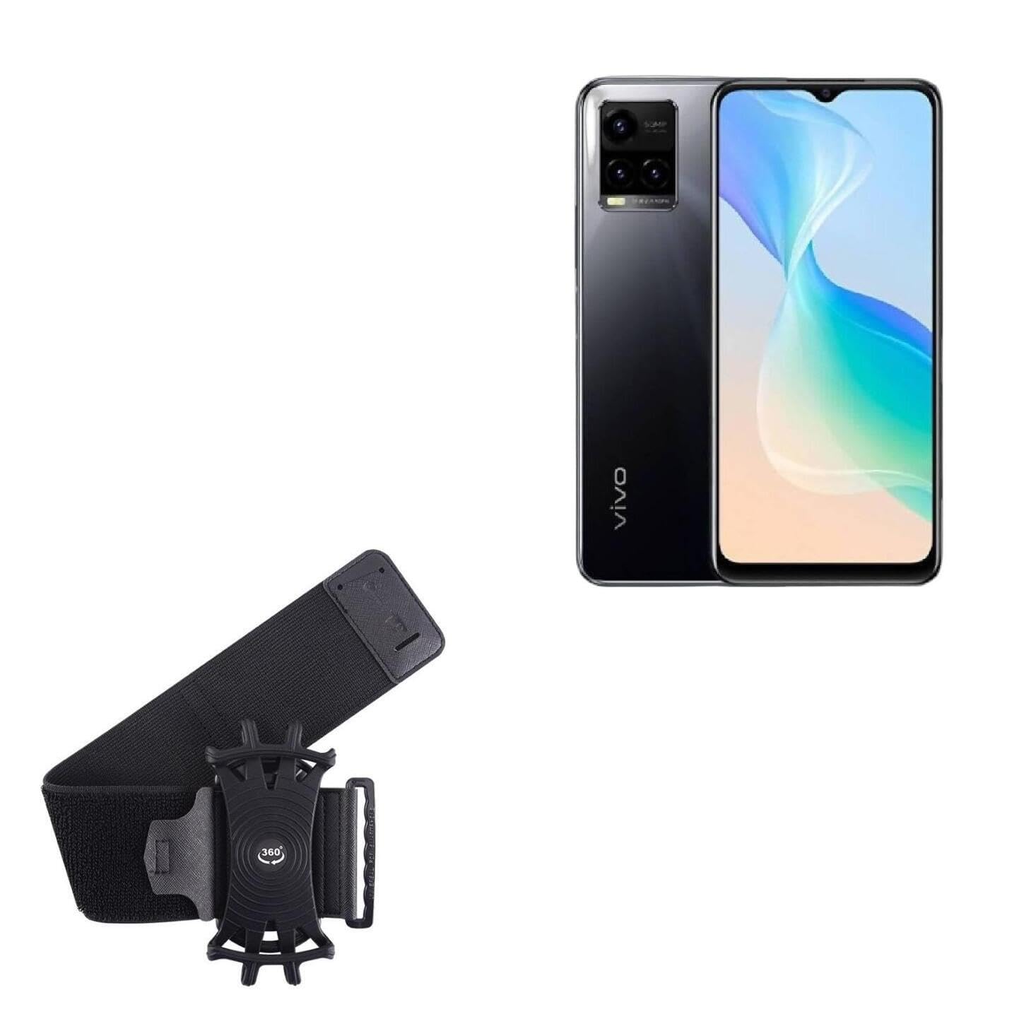 BoxWave Holster Compatible with vivo Y33 - ActiveStretch Sport Armband, Adjustable Armband for Workout and Running - Jet Black