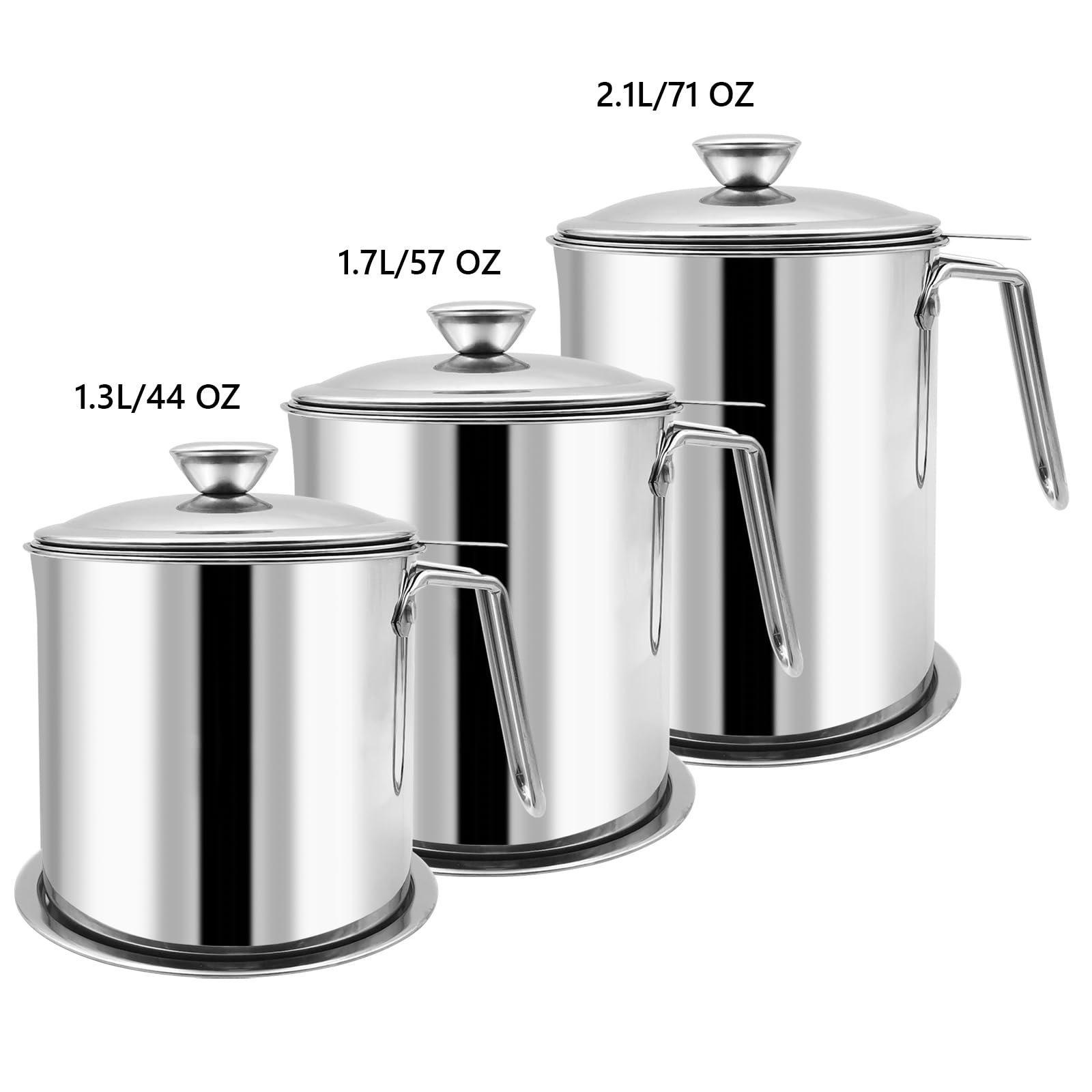Bacon - Contenitore per grasso con colino, filtro per grasso da 1,3 l e contenitore con coperchio antipolvere, filtro dell'olio in acciaio inossidabile 304 con rete fine, 1,3 l