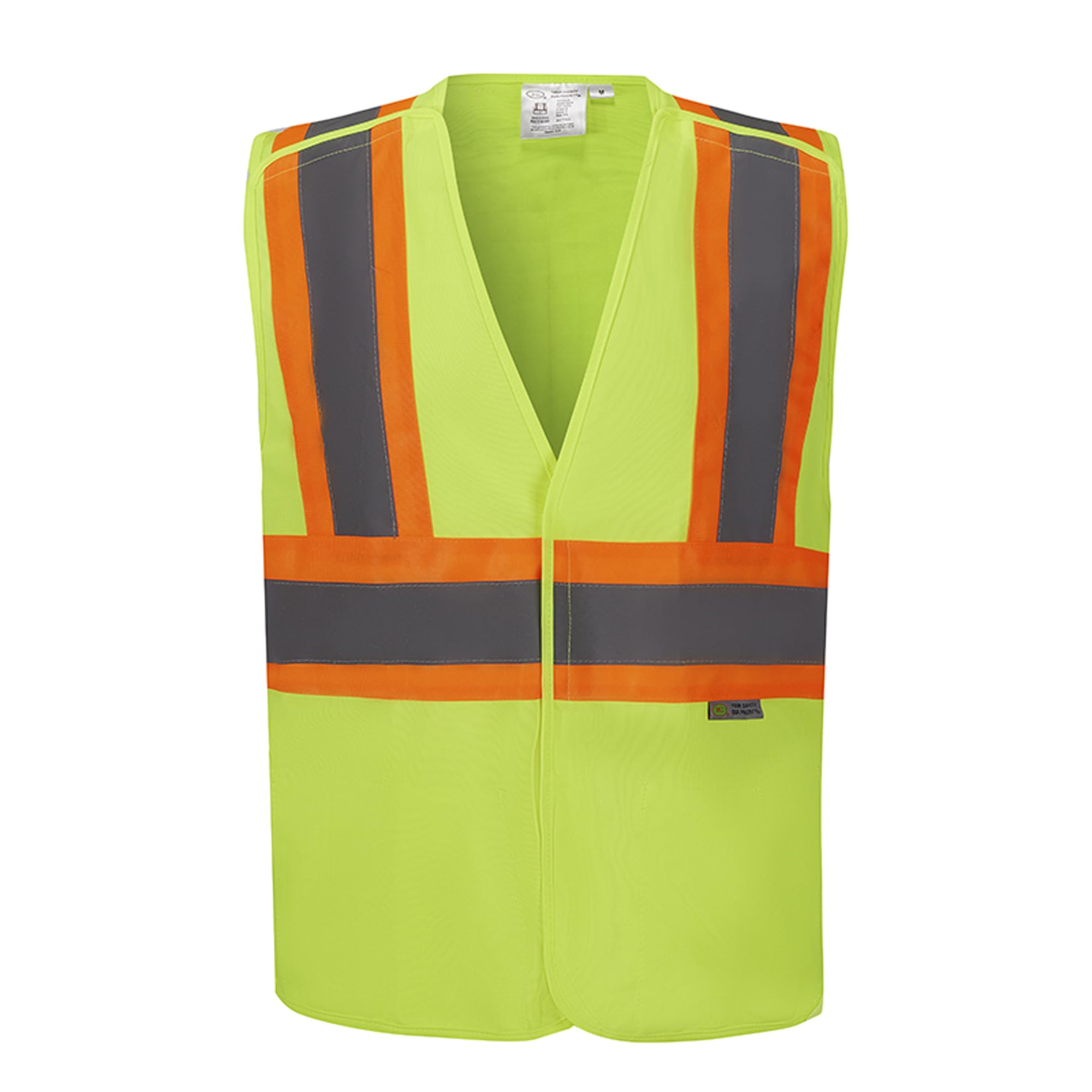 3C Products SV7100, 5-Point Break-Away Hi Vis vest Class 2 Reflective w/Orange binding, Velcro Pockets Neon Green/Yellow/Lime 4XL
