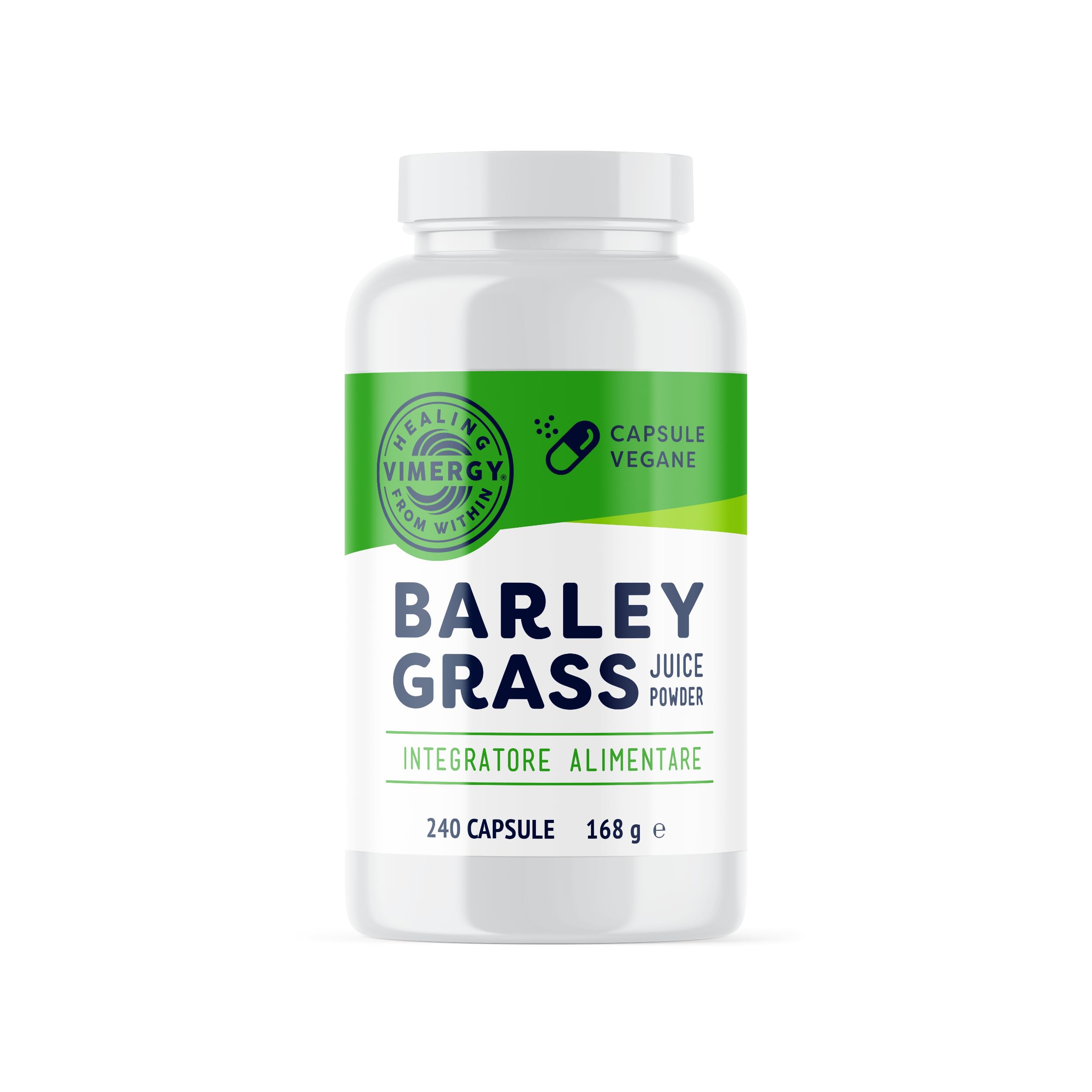 Vimergy Barley Grass Juice Powder, 30 Dosi – Capsule di Orzo Super Green – Orzo Senza Antiagglomeranti, Riempitivi, Aromi o Zucchero - Vegano, Senza OGM e Senza Glutine (240 Capsule)