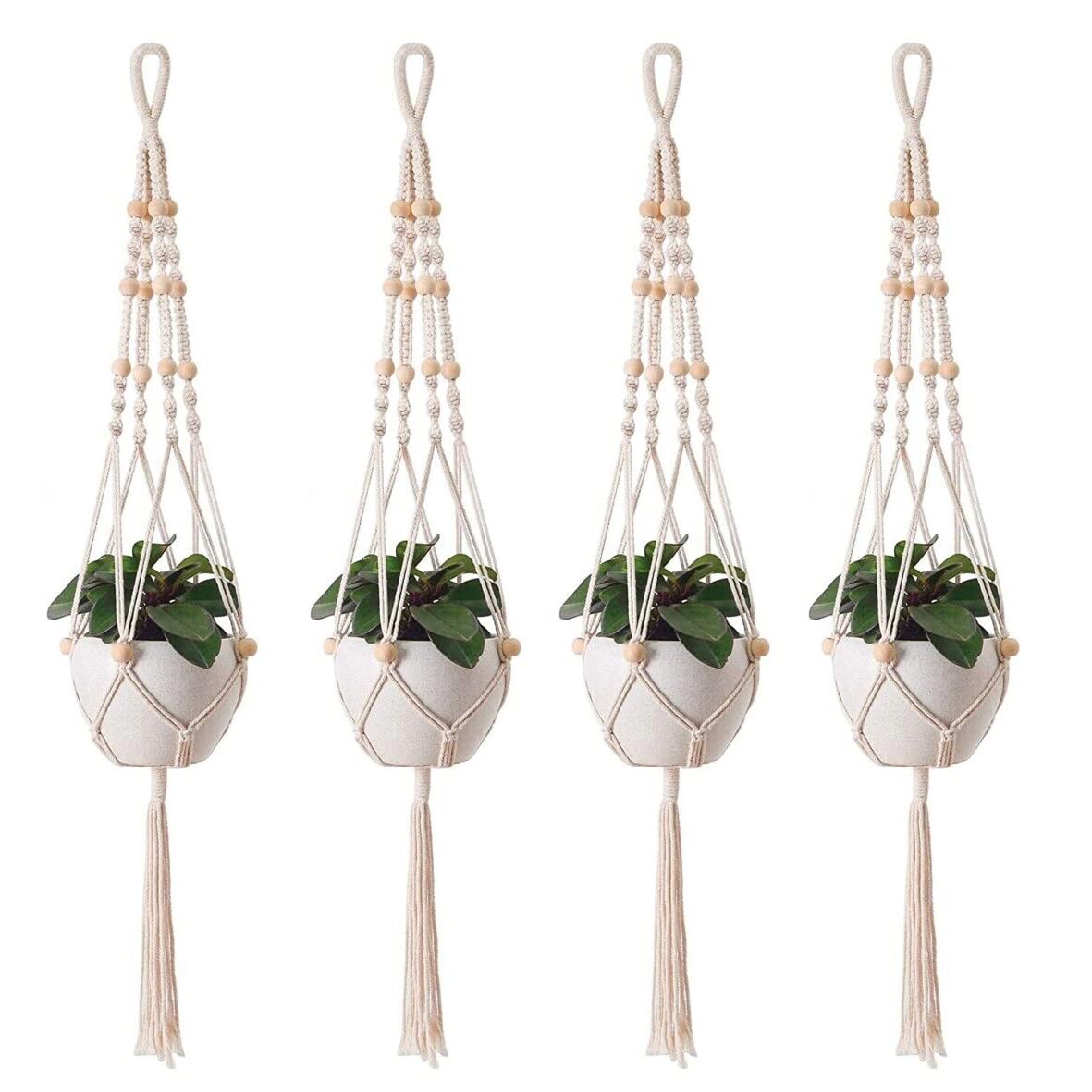 Decazone Macrame Plant Hanger Indoor Hanging Planter Basket with Wood Beads Decorative Flower Pot Holder Tassels for Indoor Outdoor Boho Home Decor 40 Inch, Ivory (B0BRJBSDRM) Amazon Price History, Amazon Price Tracker