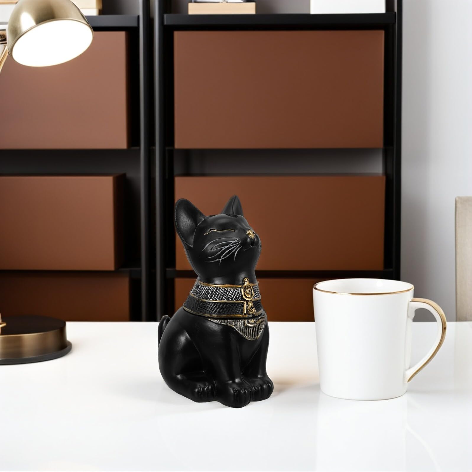 Gatuida Quemador de Incienso de Gato Egipcio de Resina, Negro, Decorativo y Coleccionable para Escritorio, Hogar y Rutinas Diarias