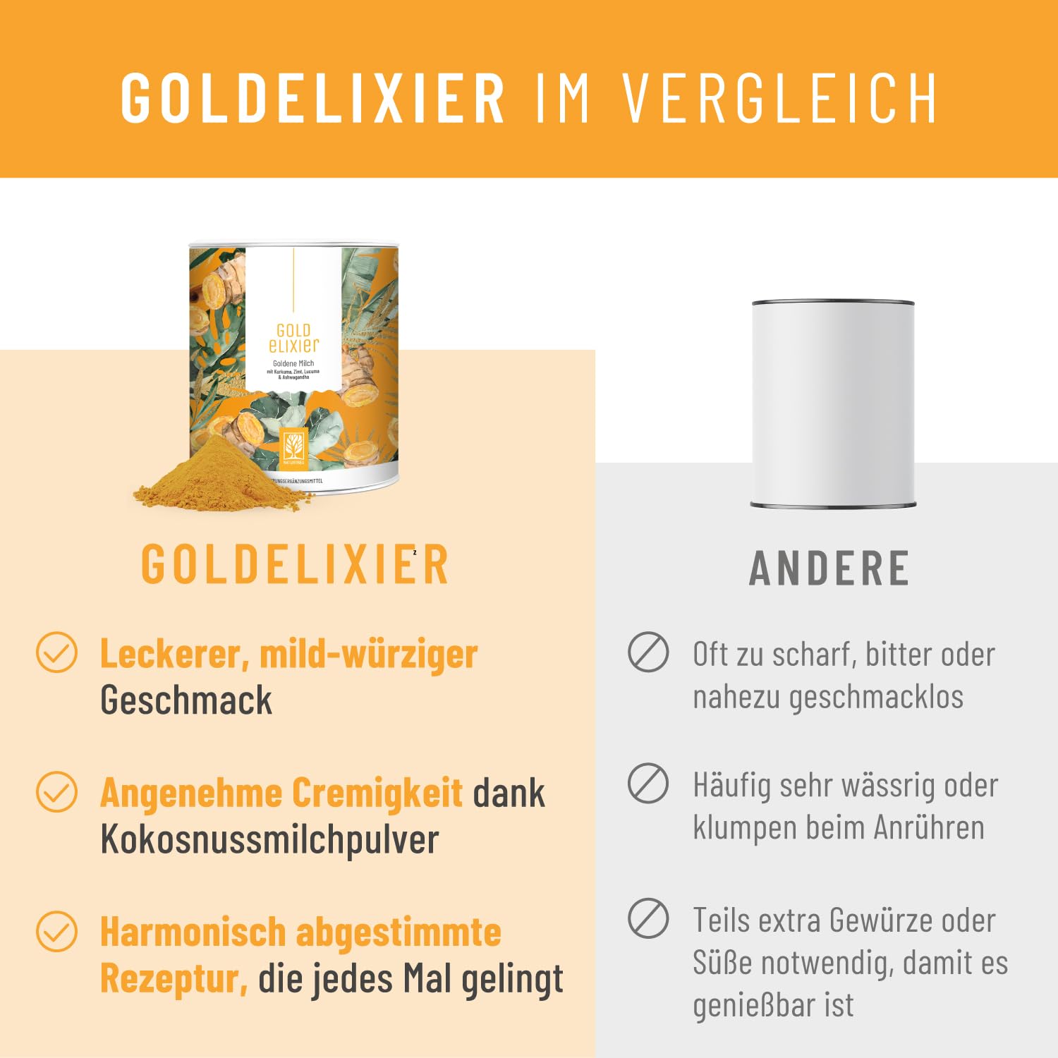 NATURTREU Goldelixier Goldene Milch Pulver - Kurkuma Latte - 600 g - Golden Milk mit Curcuma Ashwagandha & Zimt - Vorteilsbundle 2er Paket - vegan