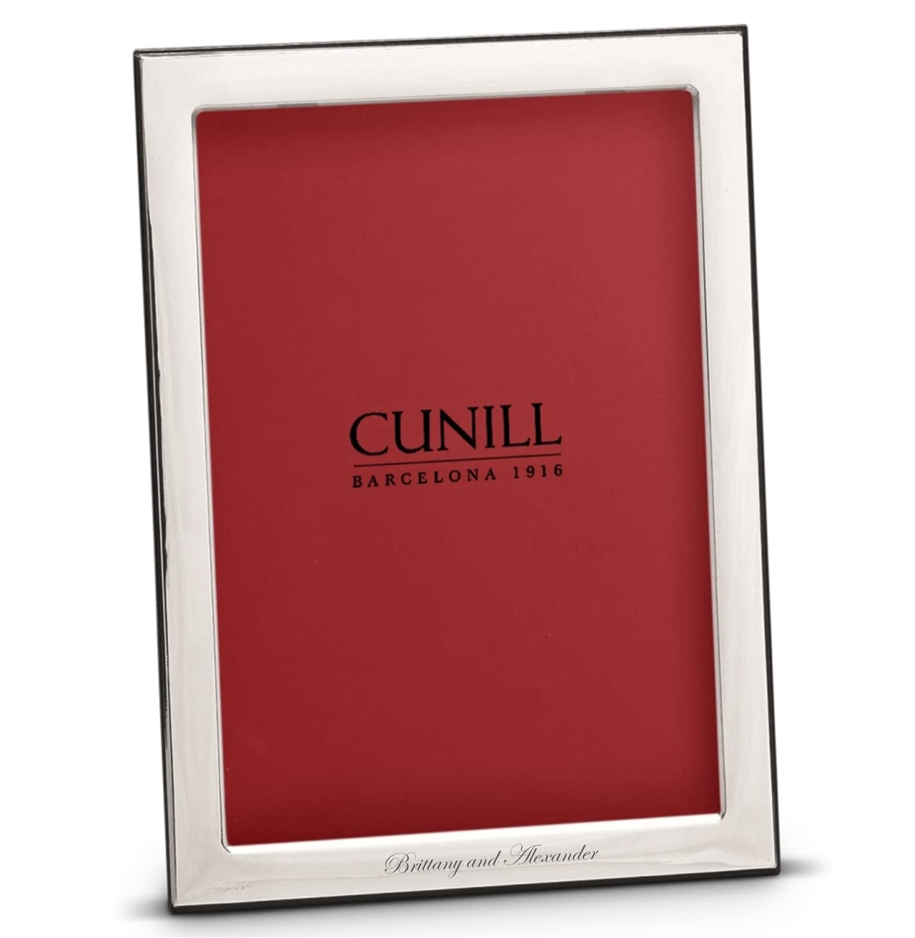 CUNILL Sterling Silver Overlay Picture Frame, Personalized Silver 5x7 Frame, Oxford 5x7 Engraved Picture Frame, Mahogany Wood Back, Tarnish Resistant, Fits 5" x 7" Photo, Two Piece Custom Cunill Red Gift Box