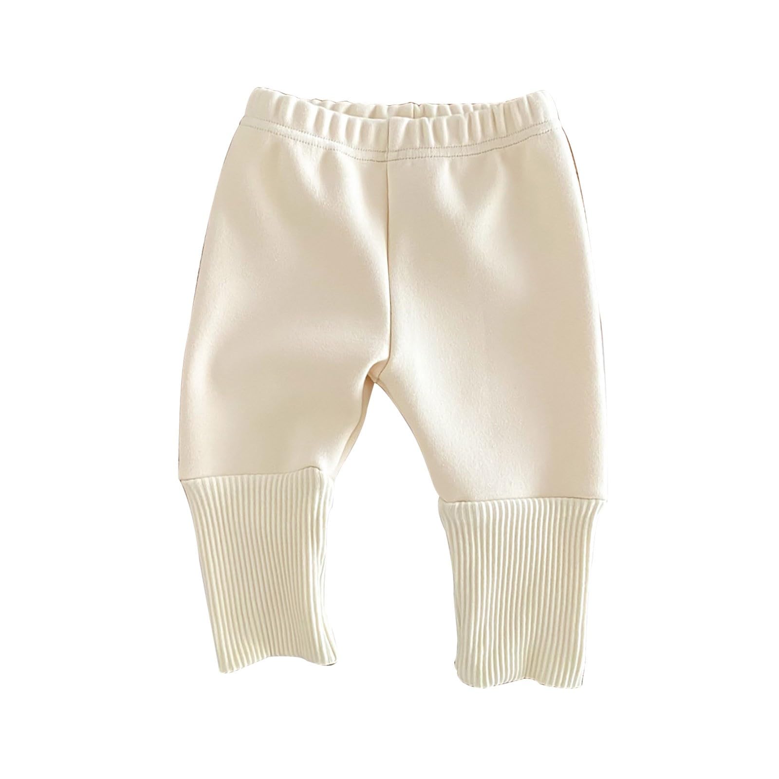 RNTOP Toddler Baby Boys Girls Casual Pants Stretchy Pants Elastic Waist Color Block Trousers Fleece (Beige, 3-6 Months)