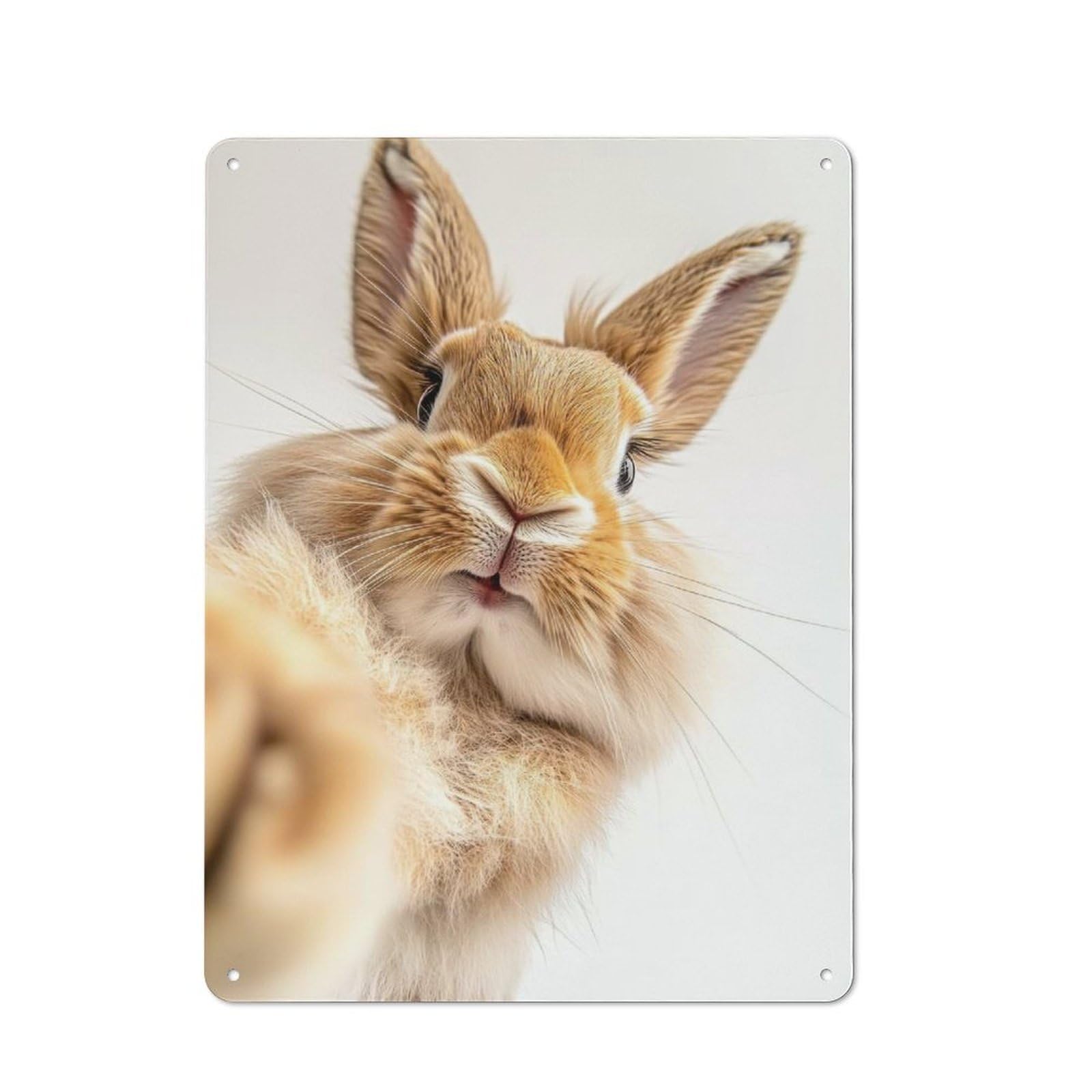 Junmoney Cute Bunny Selfie Rustic Tin Sign 40X30cm For Living Room Or Hallway, Suited To Living Room Decor Lovers