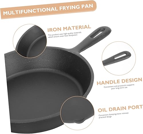 Miniatura 3 de Uonlytech Thickened Cast Iron Non-stick Frying Pan with Handle and Wooden Board Even Heat Distribution Steak Cooking Pan for Home Kitchen Utensil