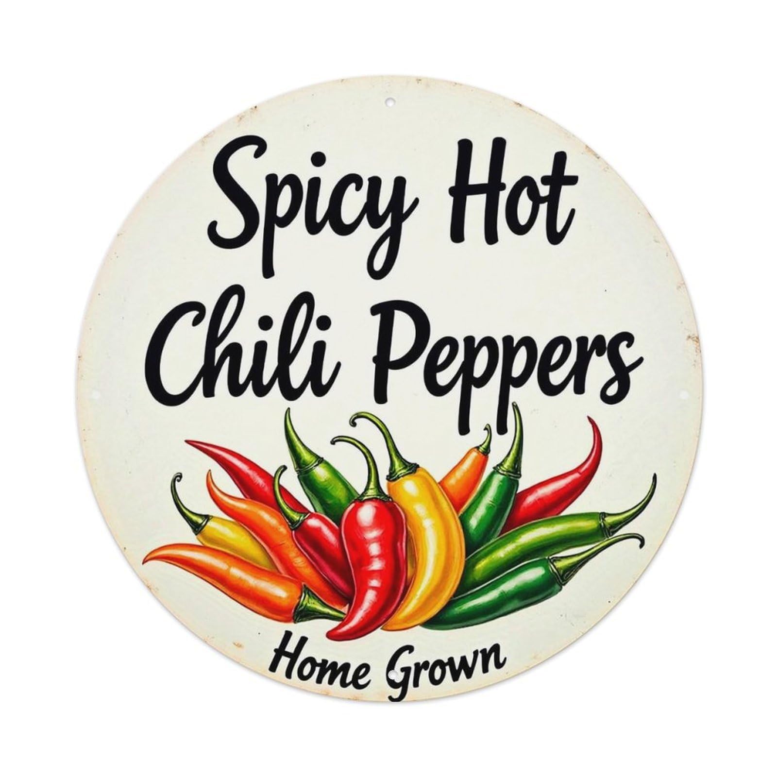 Spicy Hot Chili Peppers Home Grown Round Metal Tin Sign Vintage Wall Decor, Bar Garage Cafe Kitchen Home Wall Art Poster 8x8inches