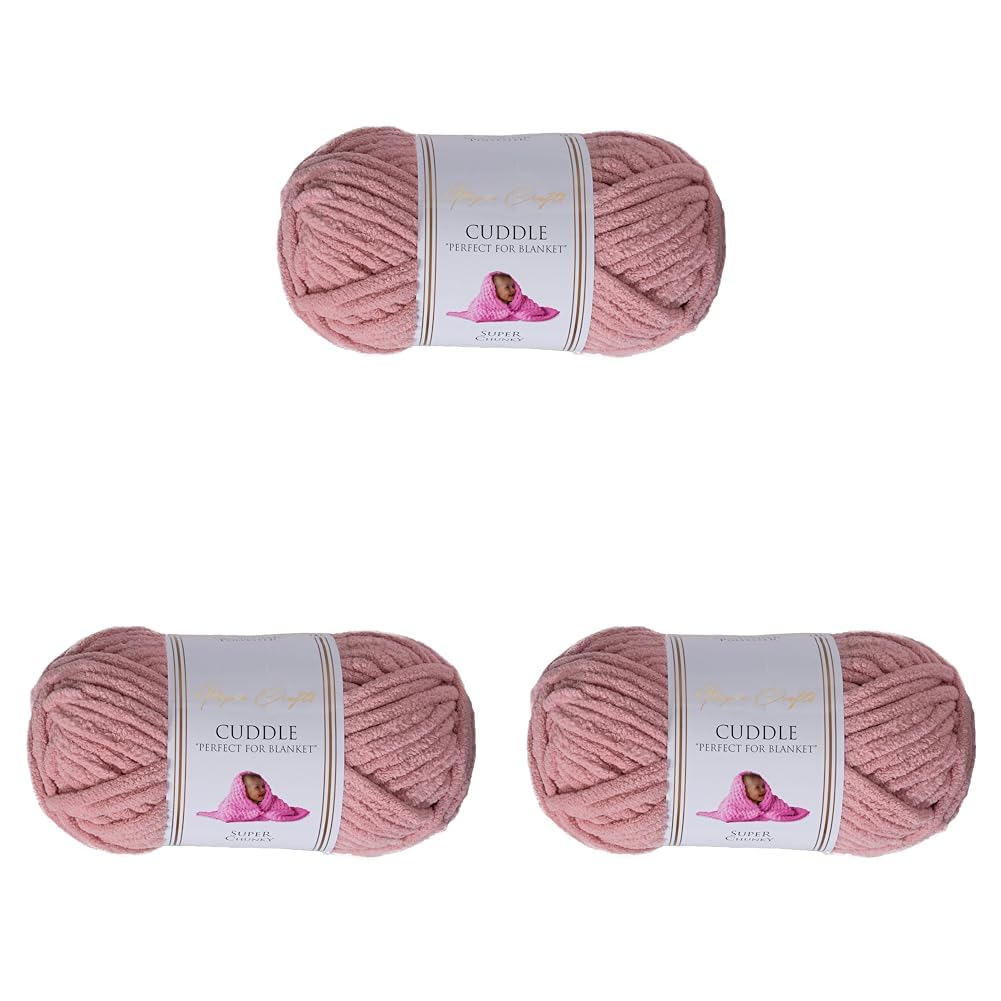 Utopia CraftsCuddle Super Chunky Chenille Soft Yarn for Knitting and Crochet, 100g - 60m (Dusty Pink) (Pack of 3)