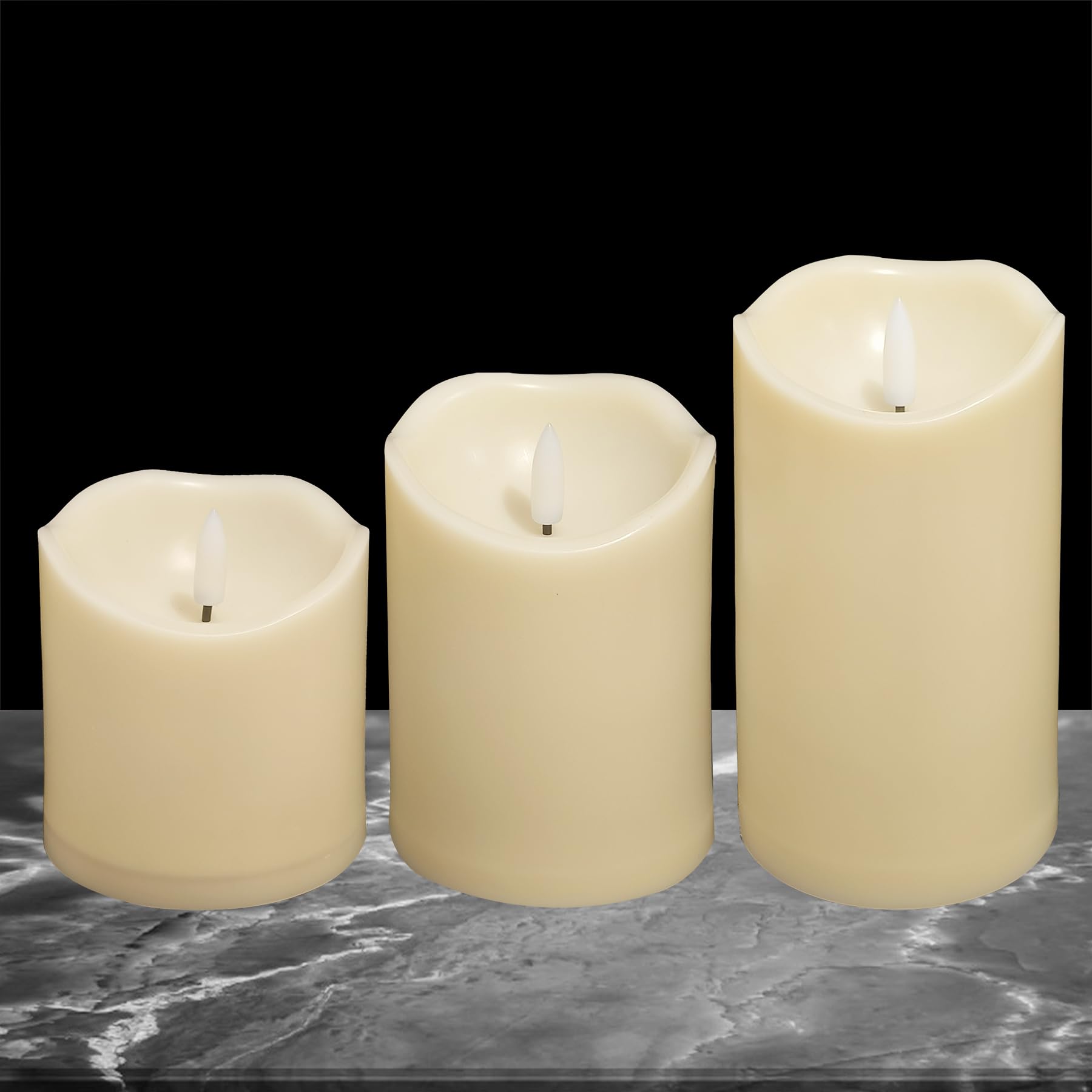iZAN Confezione da 3 candele senza fiamma con timer integrato, funzionamento a batteria, LED 3D, stoppino nero, set per decorazione della casa, feste, matrimoni, giardino, Halloween, decorazioni