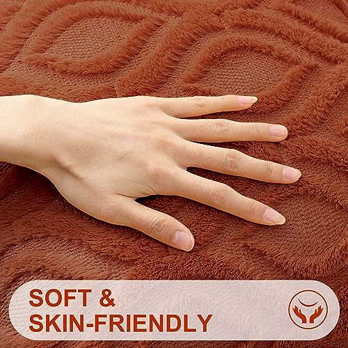 decorUhome Fall Throw Pillow Covers 18x18 Inch Set of 2, Soft Plush Decorative Faux Fur Rust Solid Couch Pillow Covers, Accent Farmhouse Neutral Square Euro Pillow Cases for Sofa Bed Living Room