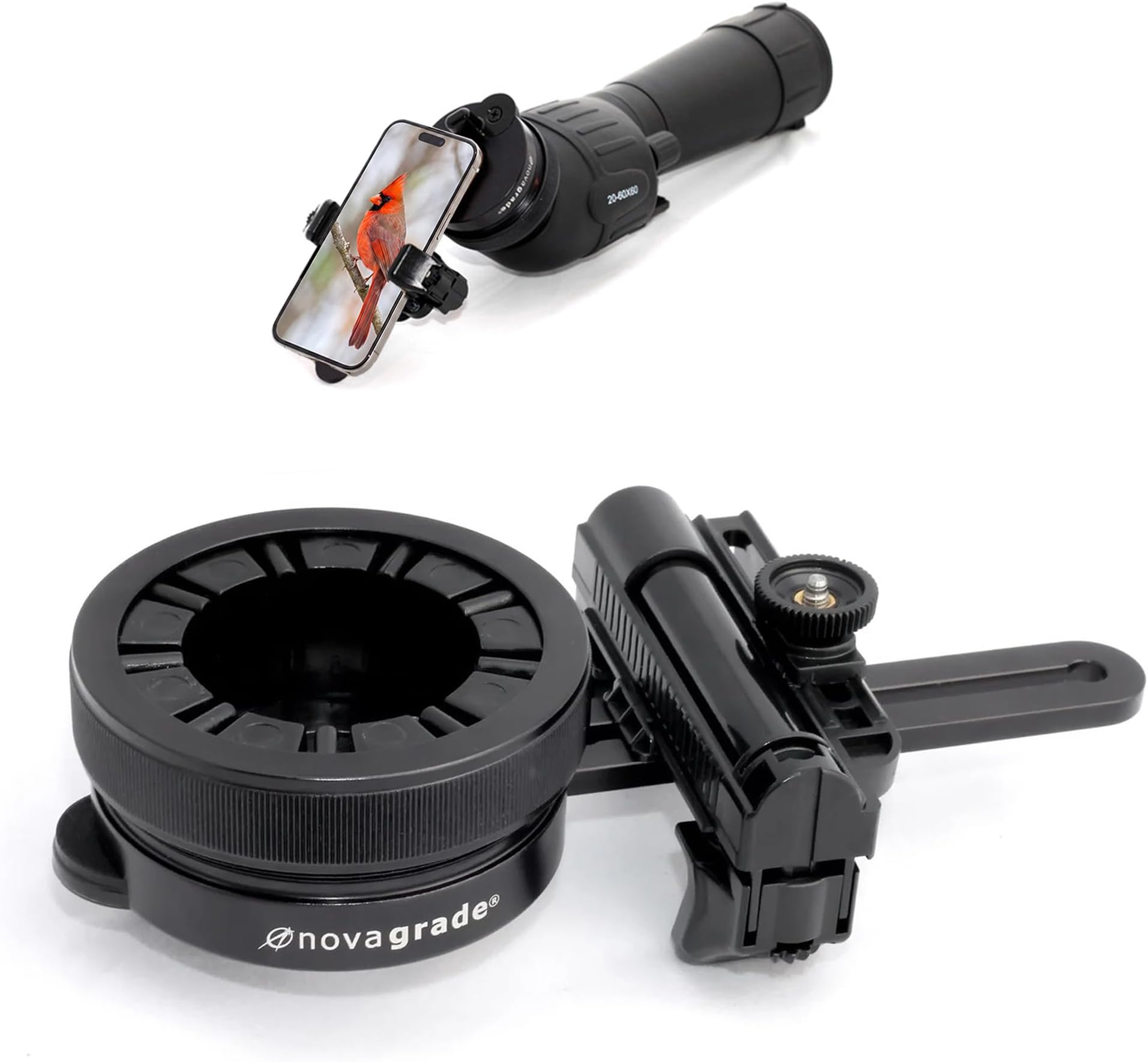 - Universal Spotting Scope Phone Adapter, Single Grip, Made in USA | Phone mount for binoculars, telescope & scope. Fast attachment, quick swapping, multi-camera compatible, fast lens alignment.