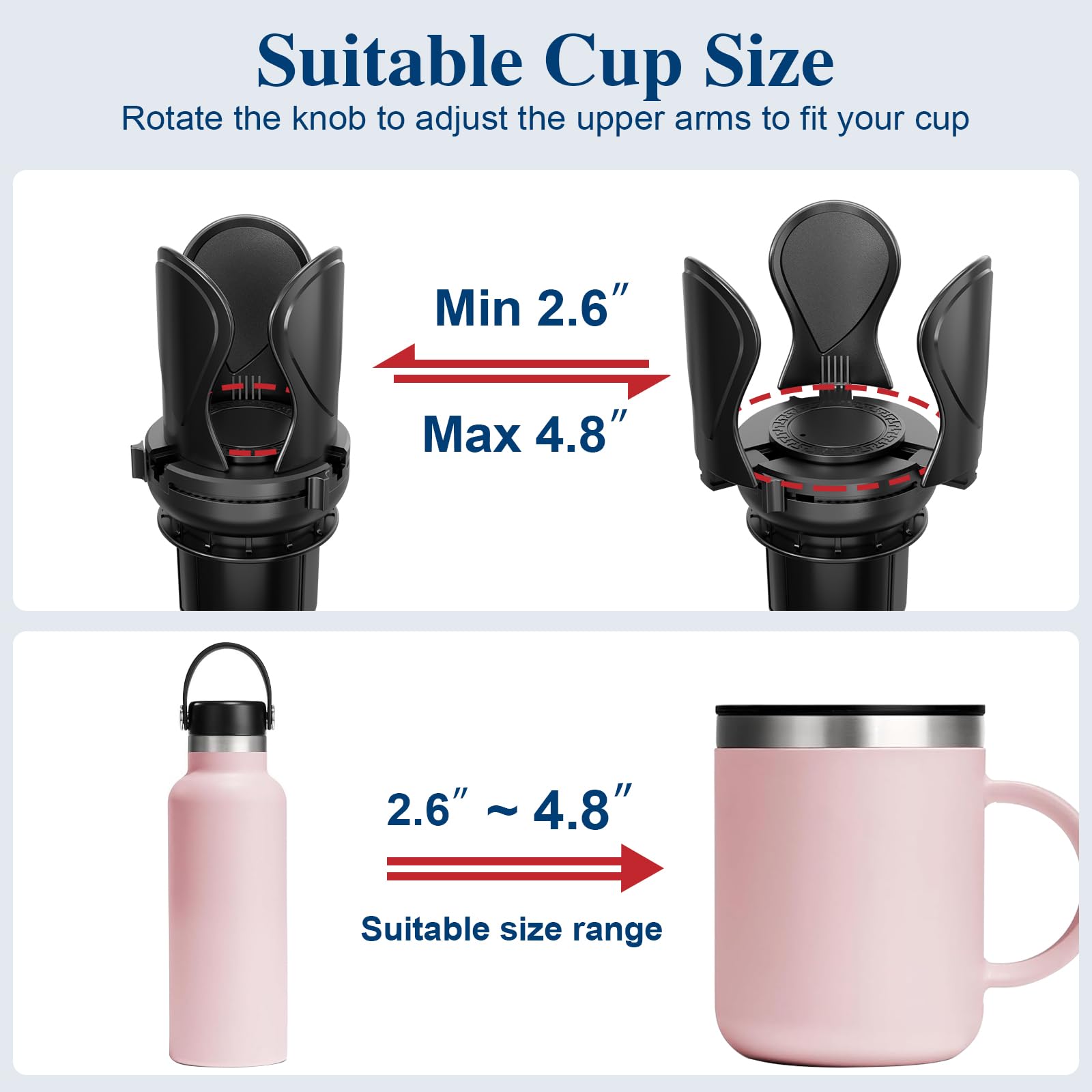 2Pack Car Cup Holder Expander Cup Holder Extender Adapter with Expandable Arm and Adjustable Base Compatible with Yeti — view 4