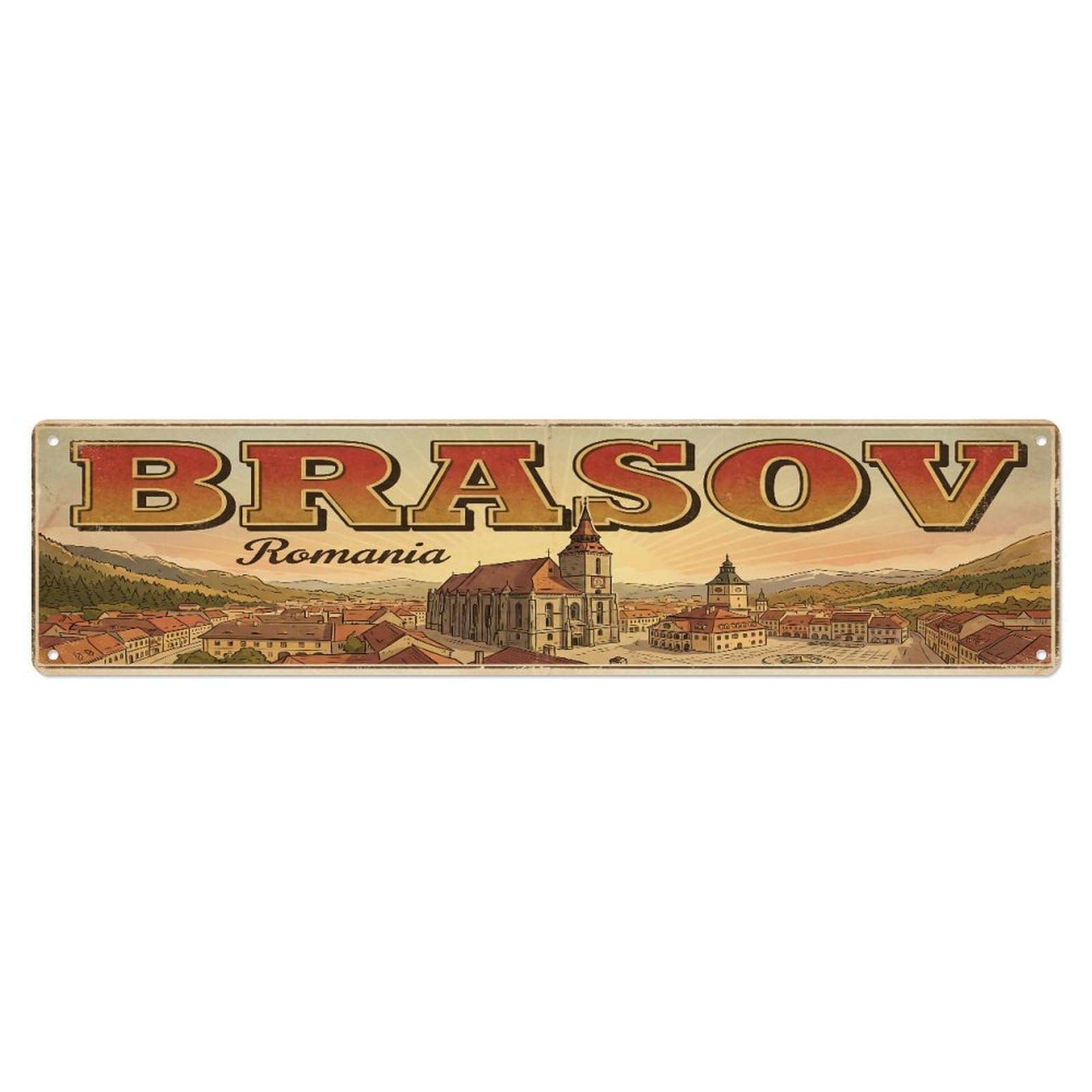 Tgrcjimh Style Metal Tin Sign Vintage Travel Romania Brasov