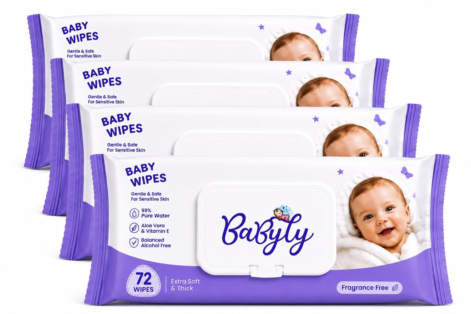 Babyly Natural Care Water Baby Wipes |Aloe Vera, Vitamin E Enriched |Paraben Free, Fragrance Free, pH Balanced, Dermatologically Safe, Baby Wipes Combo | Pack Lid | 72 pcs (pack of 4)-image-29