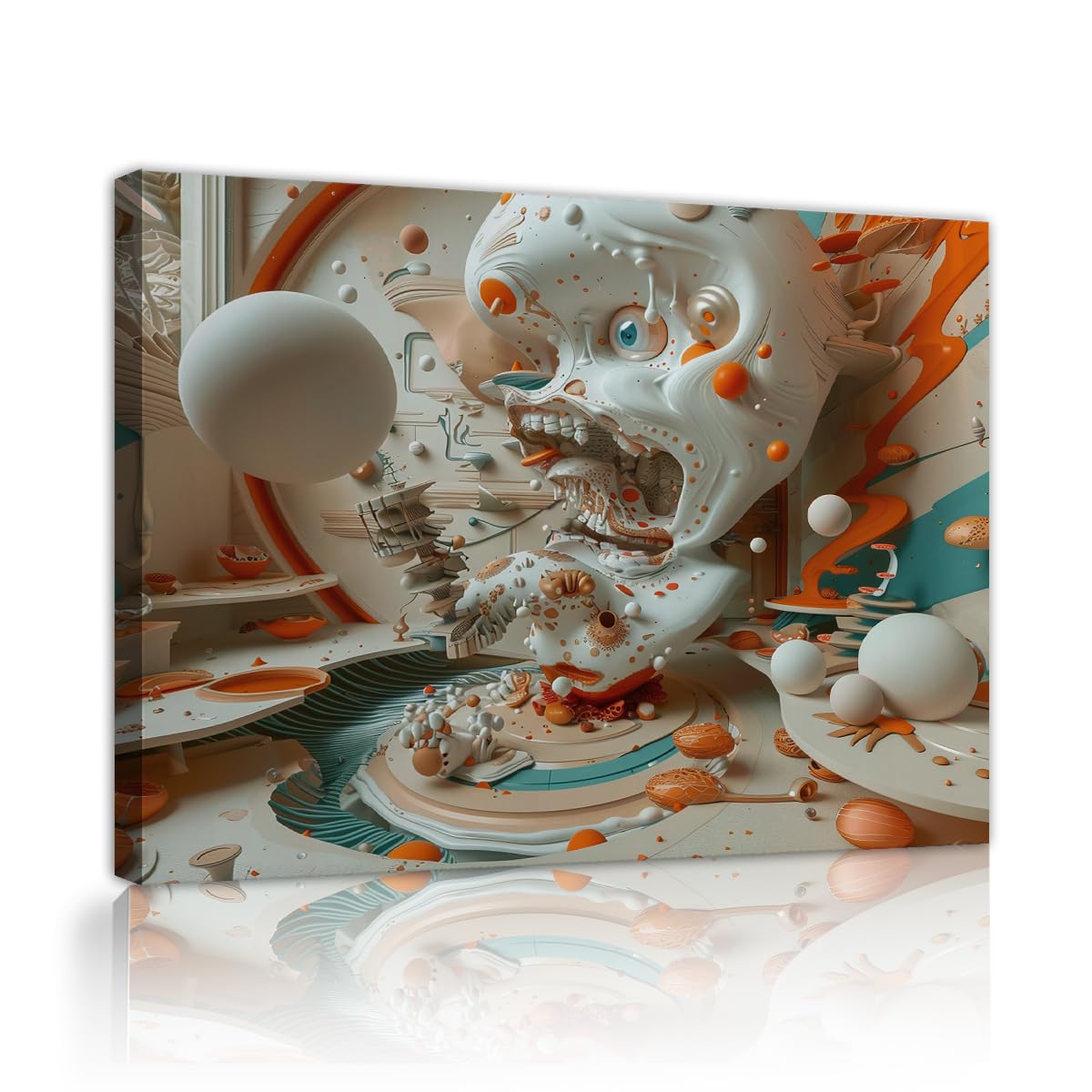 YUNART Framed Modern Abstract Wall Art Surreal Face Art Picture for Aesthetic Office Studio Trendy Art Psychedelic Modern Print for Bedroom 80x105cm Innerframe