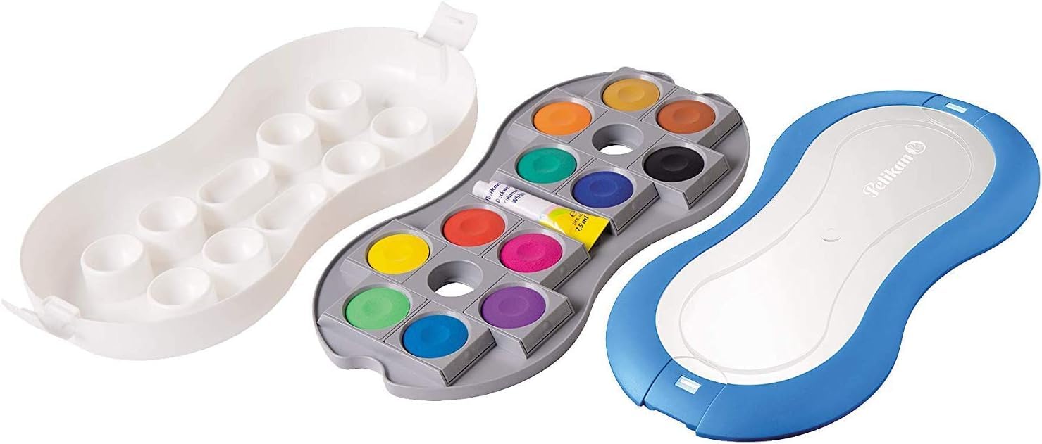 Pelikan Deckfarbkasten Space+ 735 SP/24 mit 24 Farben und 1 Tube Deckwei? (im Spezial-Set, blau)