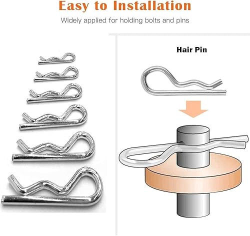 Miniatura 5 de Kit surtido de pasadores de chaveta de 24 piezas, clips R resistentes chapados en zinc, kit surtido de sujetadores de resorte, pasadores de enganche