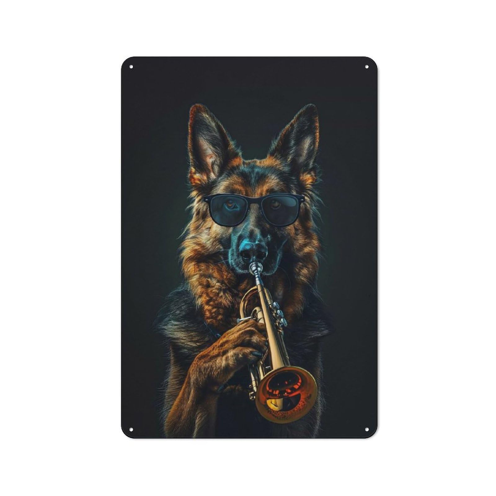 Junmoney Cool Dog Playing Trumpet Tin Wall Plaque 30X20cm, Rustic Farmhouse Wall Decor For Dining Room, Cafe, Entryway Or Family Room