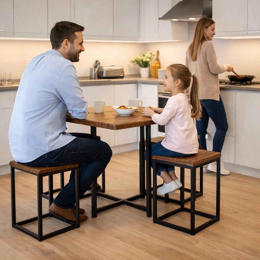yelloo - Tavolo Bar con Sgabelli Salvaspazio, Angolo Bar per Casa, Tavolino Bar uso Interno, Ideale per Birreria, Pizzeria, Perfetto per Arredare Casa con Stile (Assisi - Tavolo + 4 Sgabelli)