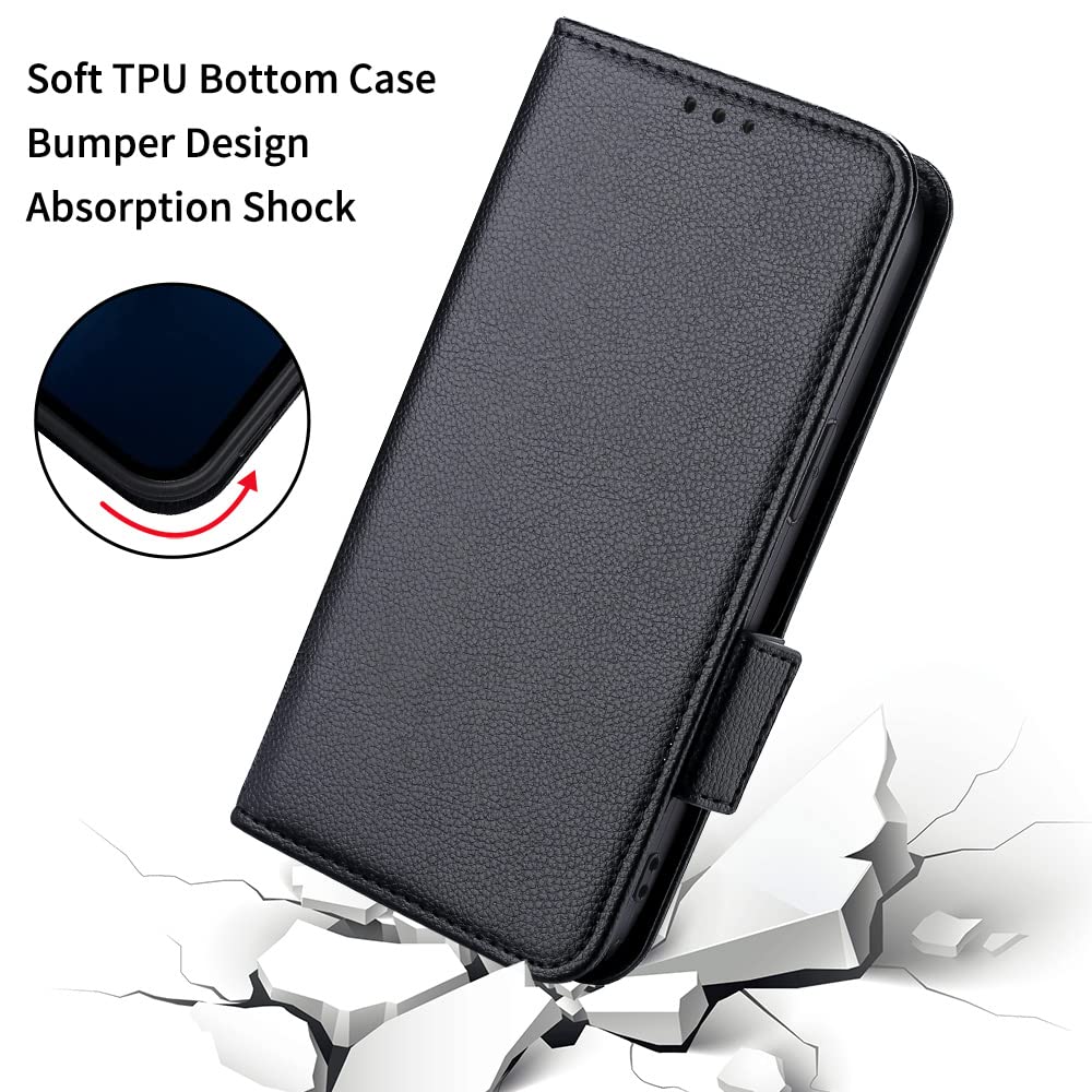 Topme Etui skórzane do Motorola Moto ThinkPhone/Lenovo ThinkPhone (16,76 cm), [prosta okładka z wzorem litchi] - ciemno niebieski