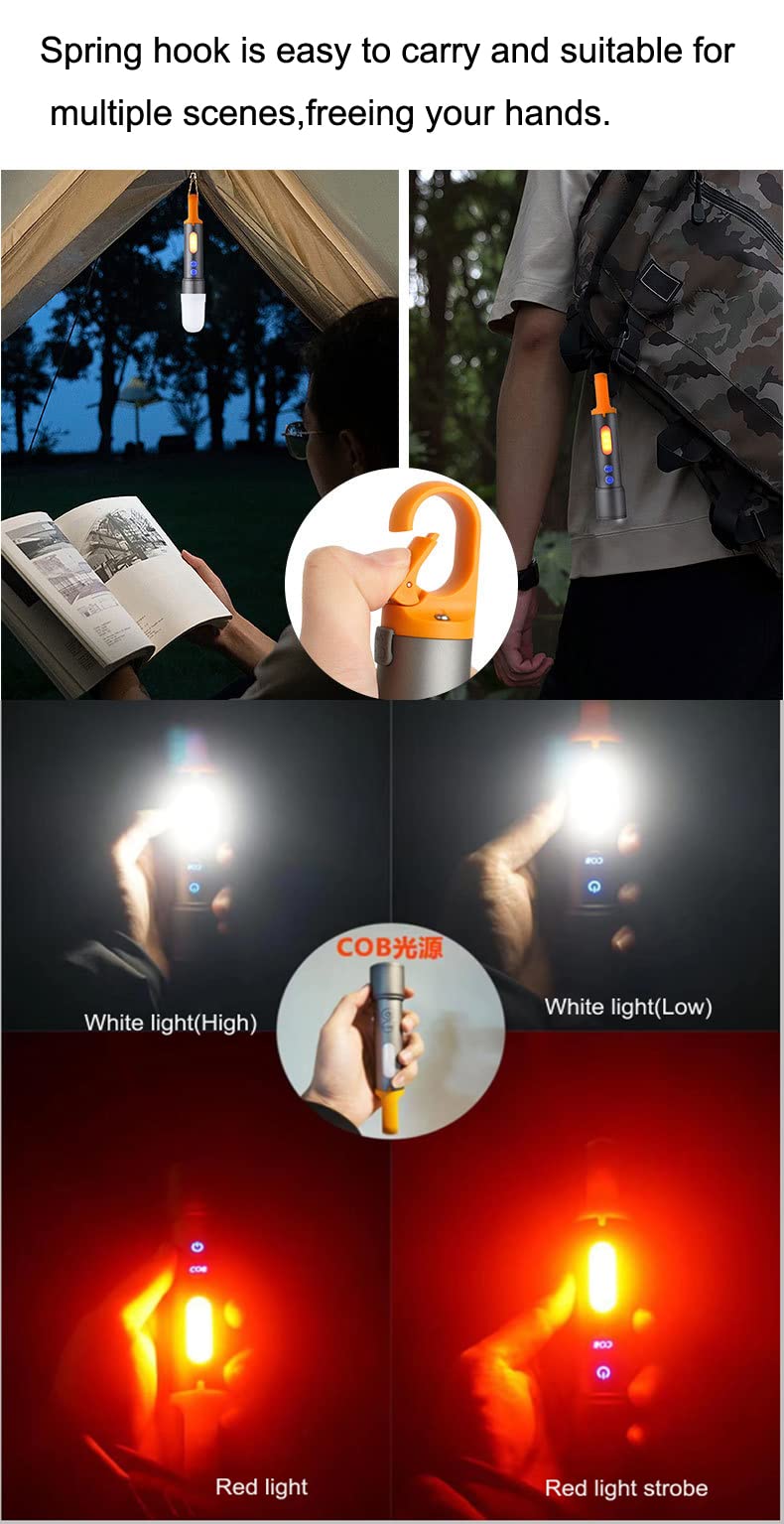 Torcia LED zoomabile con luce laterale COB con gancio, torcia ricaricabile EDC, impermeabile, torcia tattica portatile per campeggio, escursionismo, emergenza, uso domestico (nero)