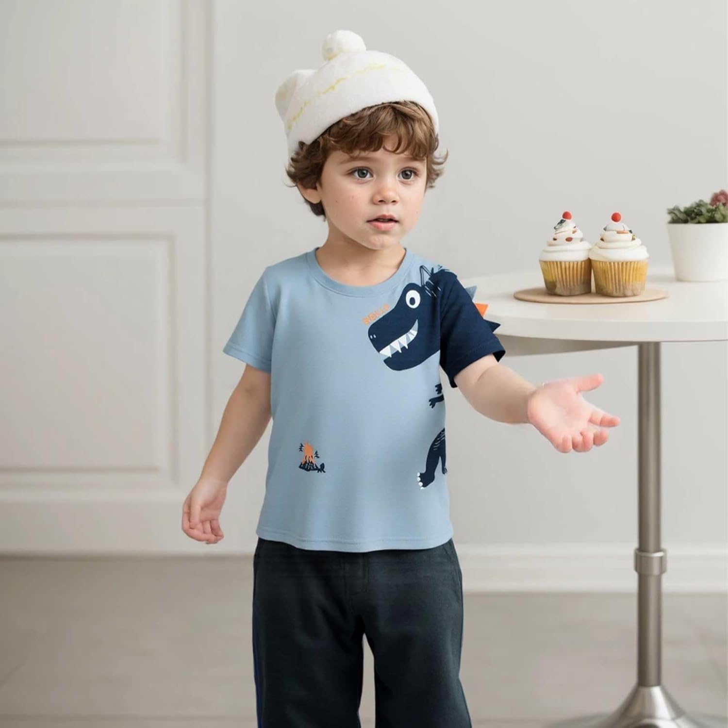 4-Pack Toddler Boys Dinosaur Shirts Shark Excavator Truck T-Shirts Graphic Short Sleeve Tees