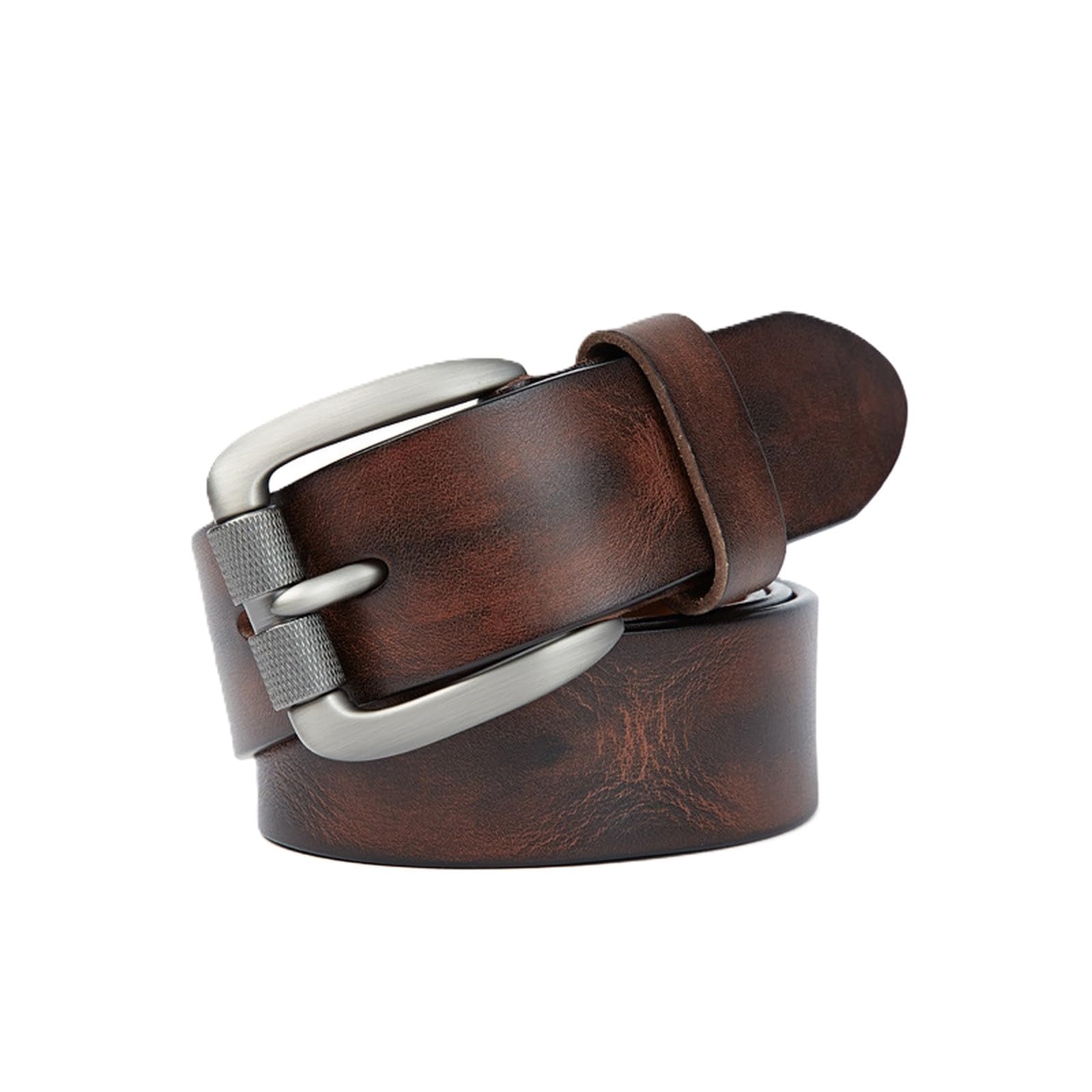 AGUTALITHIC Vintage Genuine Cowhide Leather Belt for Men Women 3.8cm Versatile Casual Strap with Classic Alloy Roller Buckle(130cm/51, Coffee)