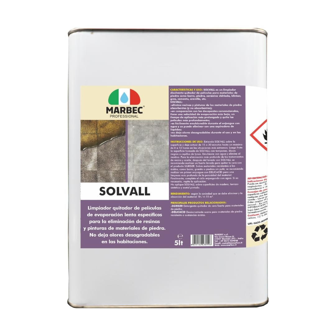 MARBEC SOLVALL 5LT Limpiador decapante de pintura para remover películas para materiales de piedra