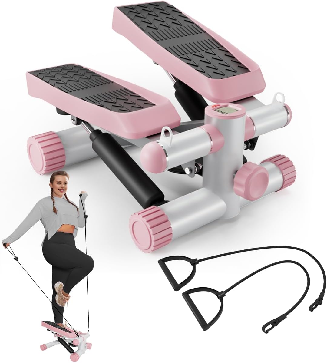 Steppers for Exercise at Home,Mini Stepper with 330LBS Loading Capacity, Stair Stepper with Resistance Bands,Hydraulic Fitness Stepper with LCD Monitor,No Assembly Required