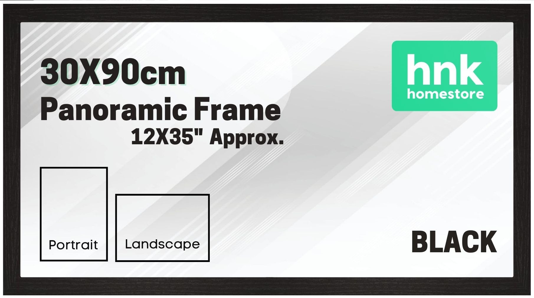 HNK Classic Panoramic Poster Frame, 30X90cm Black Frame, Wood Finish, Portrait, Landscape Display, 12X35" Frame (Black Panoramic Frame)