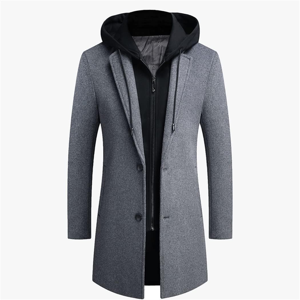 Haitpant Autumn Winter Men Wool Hooded Trench Coat Korea Style Mid Long Wool Overcoat Casual Slim Woolen Blend Jacket